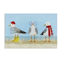 Stupell Industries Seagulls in Winter Clothes Animals Painting Wrapped Canvas Art Print Wall Art, 24 x 16