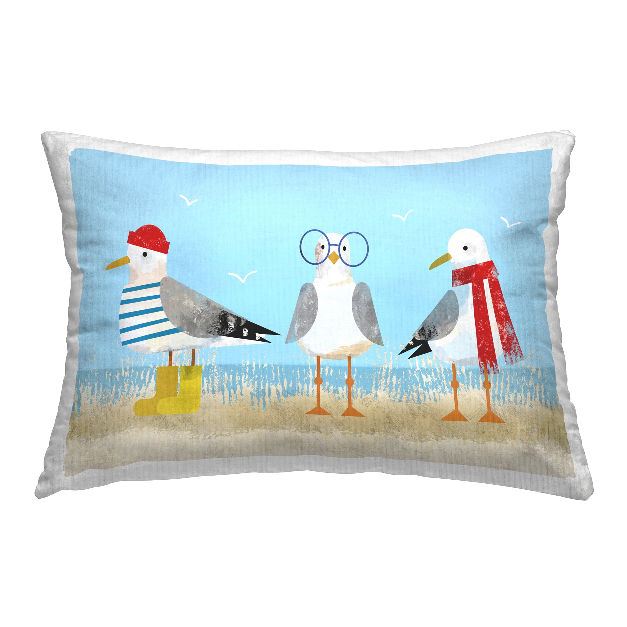 Stupell Industries Seagulls in Winter Clothes Decorative Printed Throw Pillow Design by Victoria Barnes .