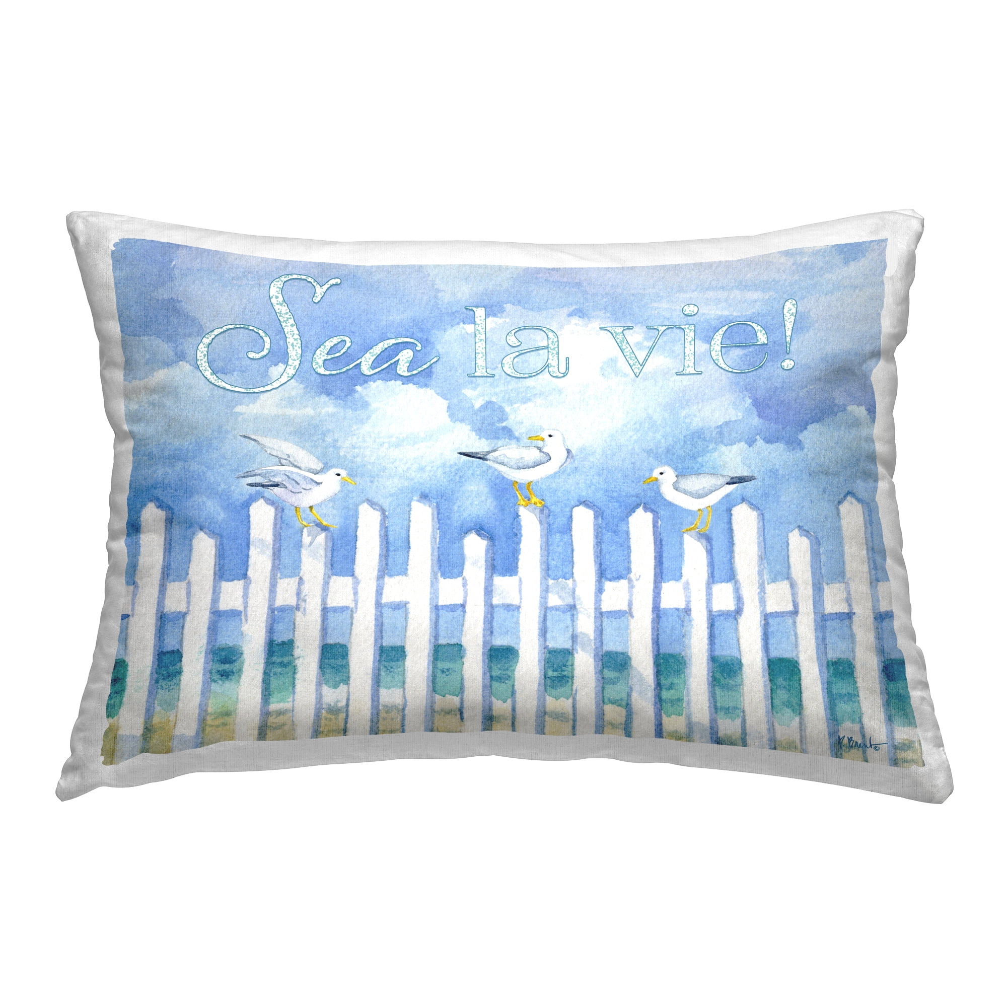 Stupell Industries Seagulls on Beach Fence Decorative Printed Throw Pillow Design by Paul Brent.