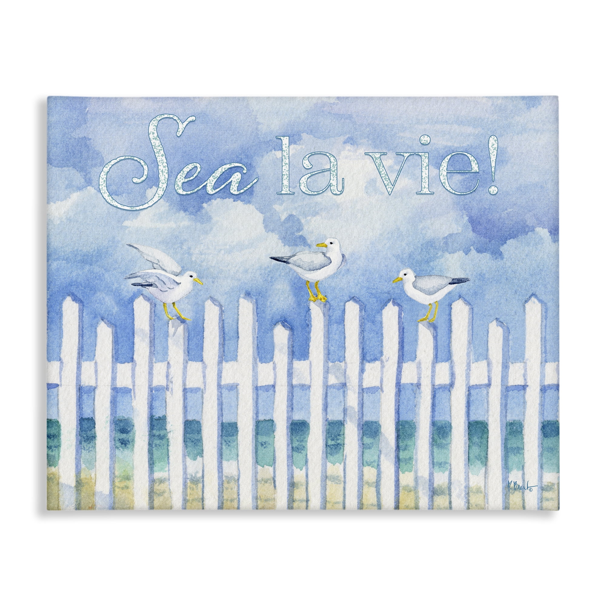 Stupell Industries Seagulls on Beach Fence Holiday Painting Wrapped Canvas Art Print Wall Art, 20 x 16