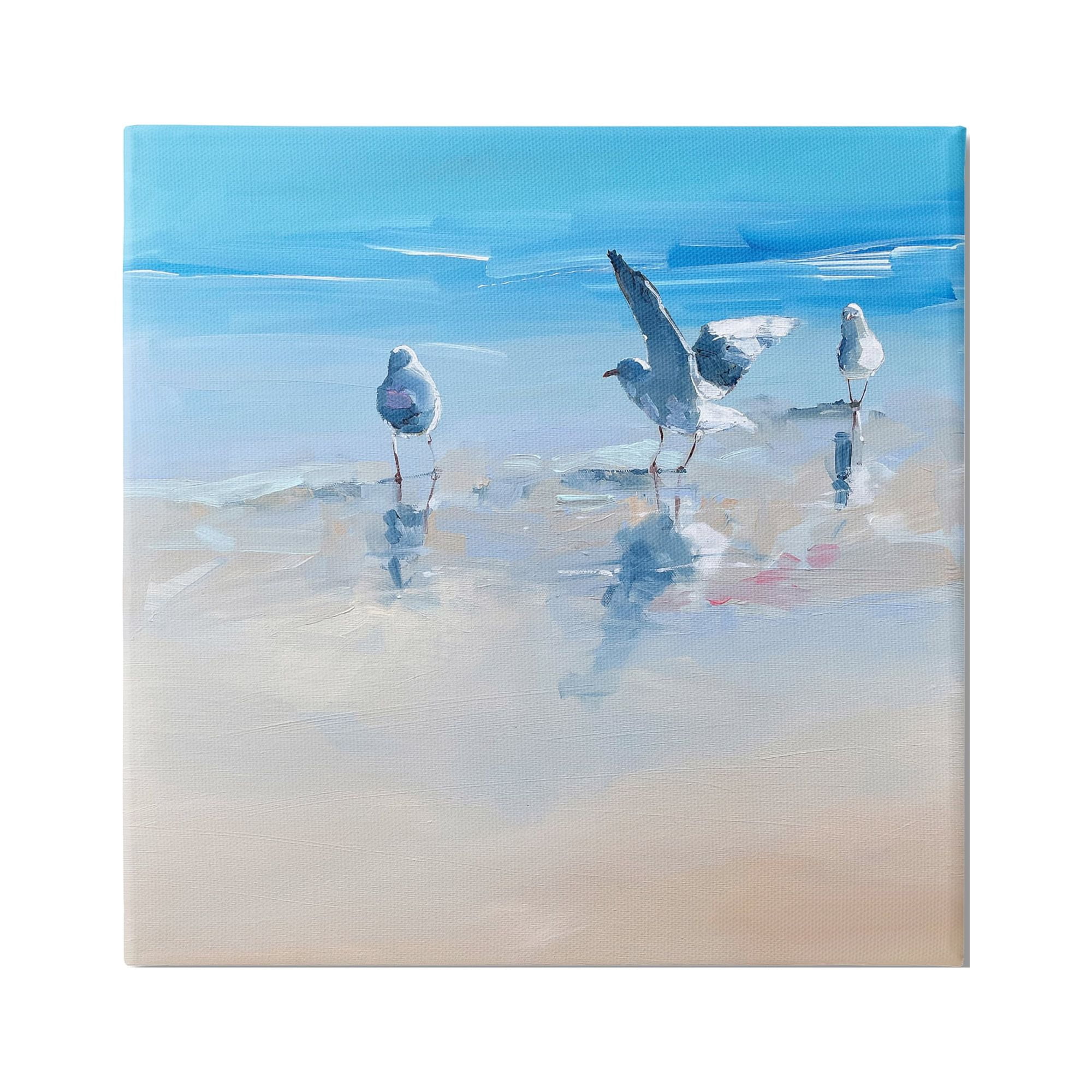 Stupell Industries Seagulls on Beach Painting Animals & Insects Painting Gallery Wrapped Canvas Art Print Wall Art, 24 x 24