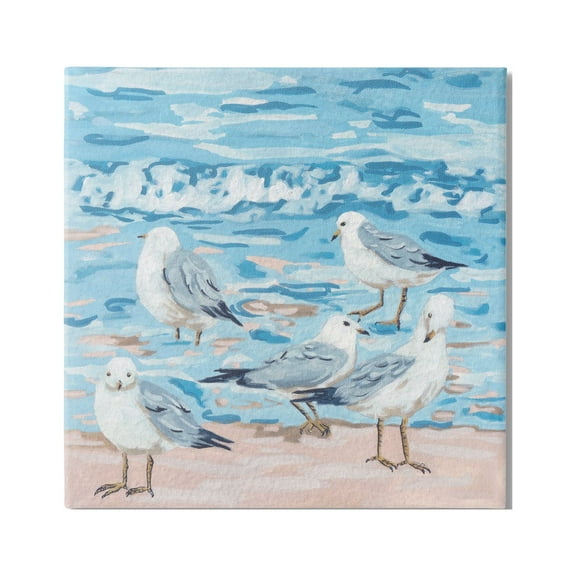 Stupell Industries Seagulls on Beach Shore Animals & Insects Painting Gallery Wrapped Canvas Print Wall Art, 17 x 17