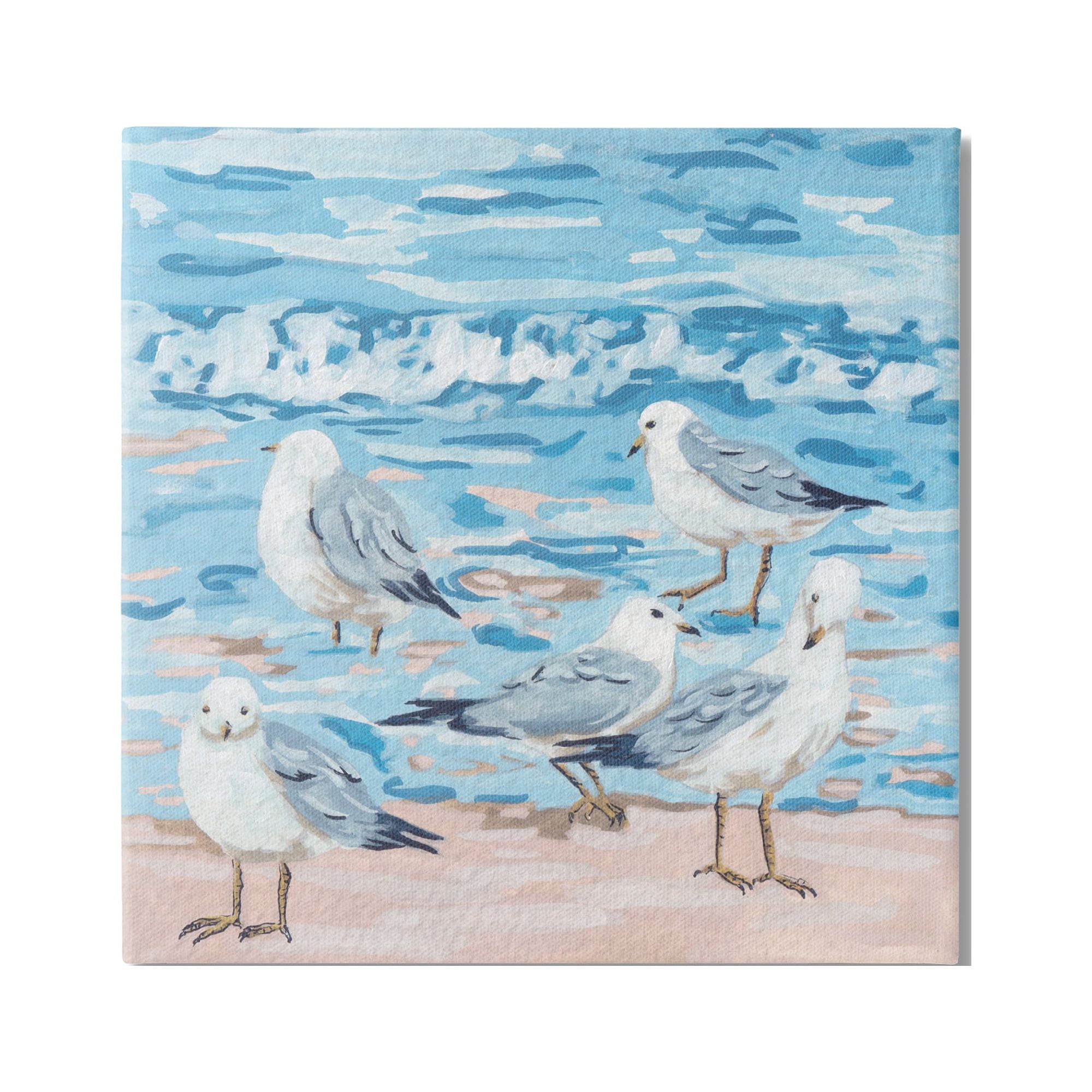 Stupell Industries Seagulls on Beach Shore Animals & Insects Painting Gallery Wrapped Canvas Print Wall Art, 36 x 36