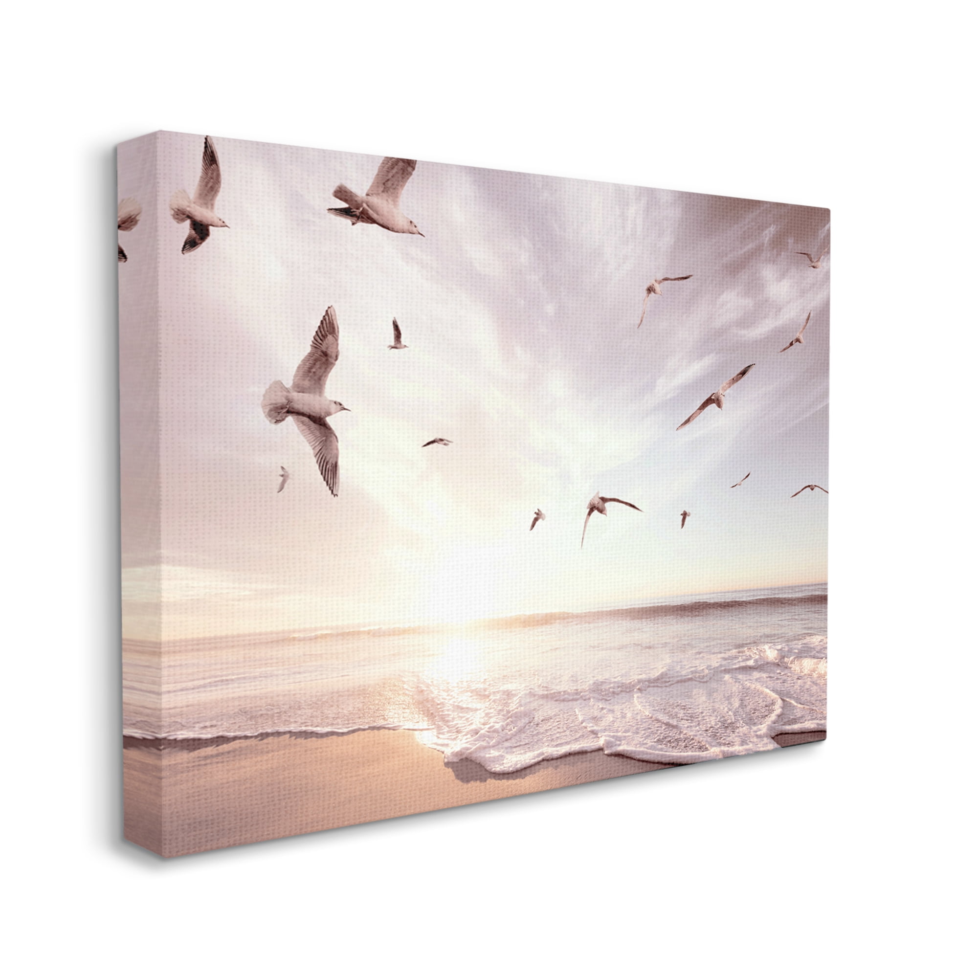 Stupell Industries Seagulls over Beach Coast Surf Nautical Landscape Landscape Photography Gallery Wrapped Canvas Print Wall Art, 30 x 40