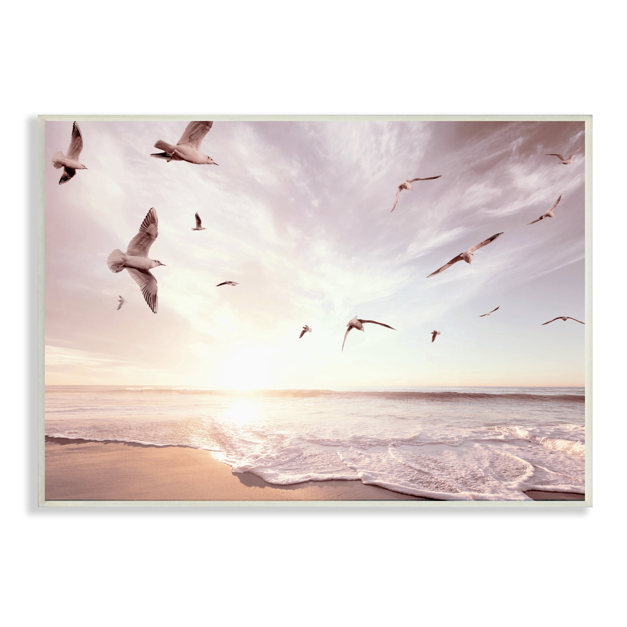 Stupell Industries Seagulls over Beach Coast Surf Nautical Landscape Landscape Photography Unframed Art Print Wall Art, 10 x 15