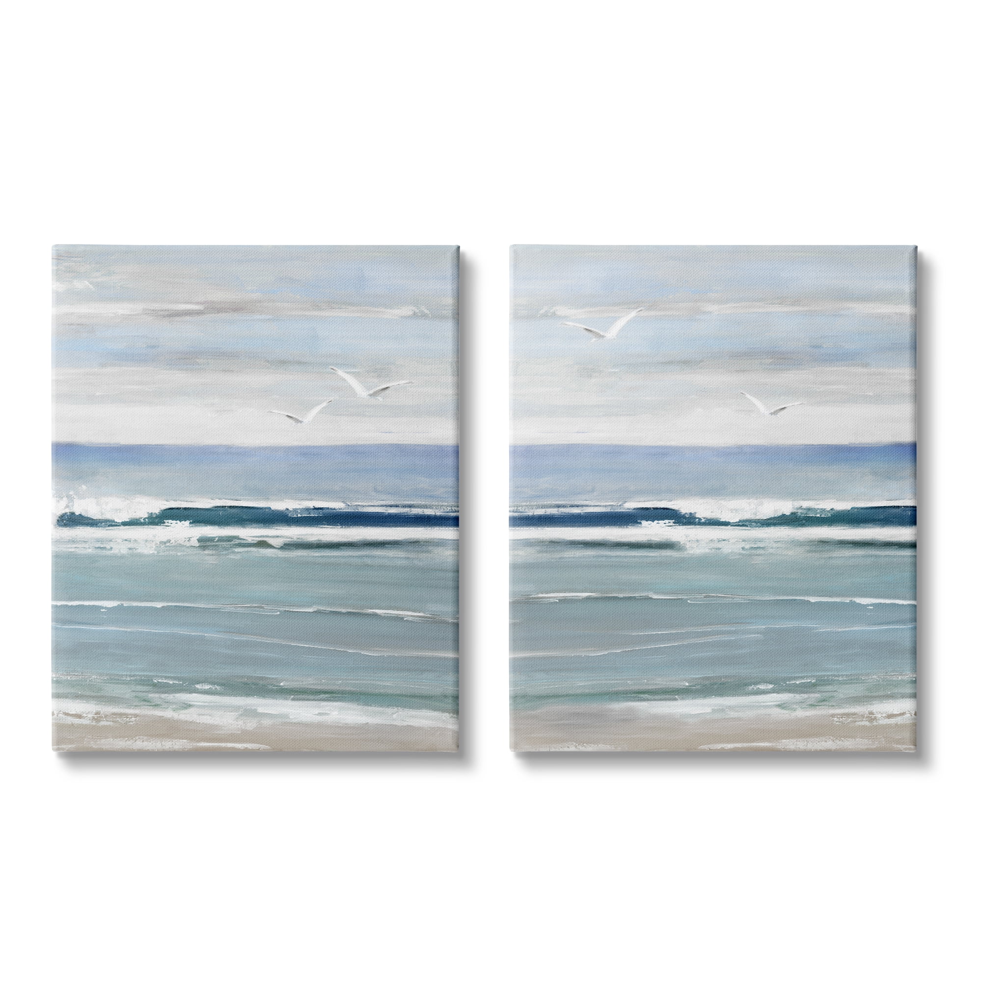 Stupell Industries Seagulls over Beach Waves Landscape Painting Gallery Wrapped Canvas Art Print Wall Art, 24 x 30, Set of 2
