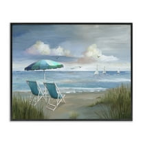 Stupell Industries Seagulls over Calm Beach Nautical & Beach Painting Black Framed Art Print Wall Art, 14 x 11