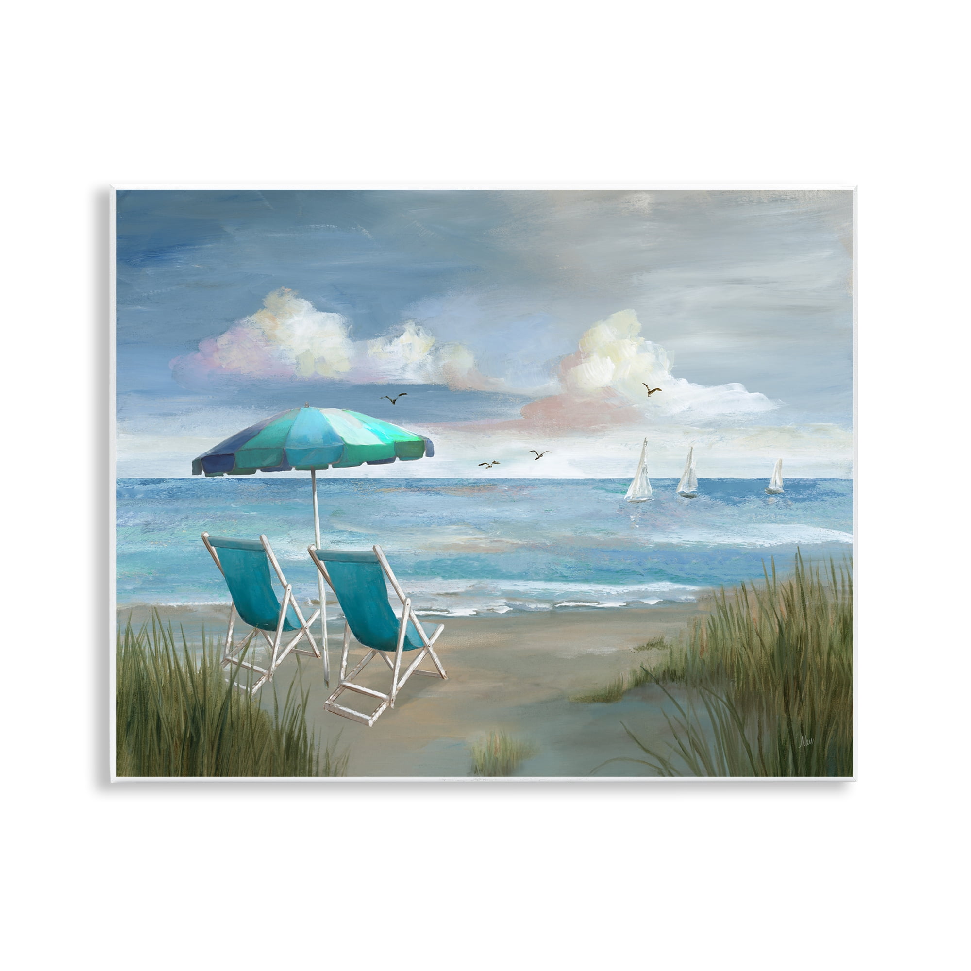 Stupell Industries Seagulls over Calm Beach Nautical & Beach Painting ...