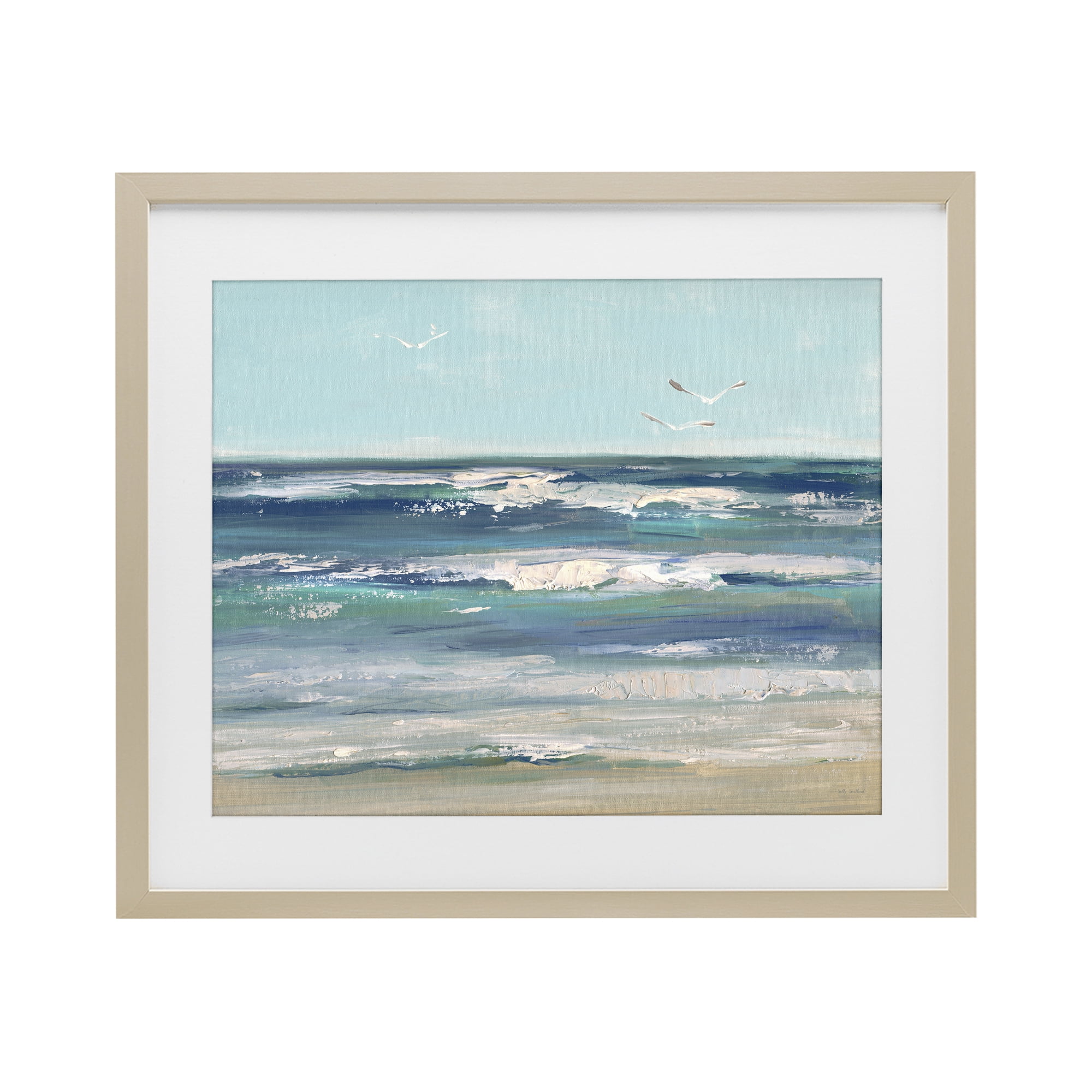 Stupell Industries Seagulls over Rolling Waves Birch Framed Print Under Glass, design by Sally Swatland