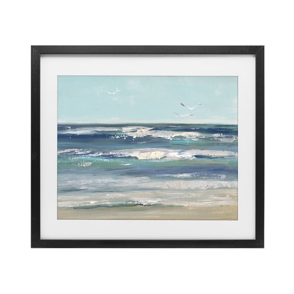 Stupell Industries Rustic Lodge Seagulls over Rolling Waves Black Framed Print Under Glass, 21 x 17, by Sally Swatland