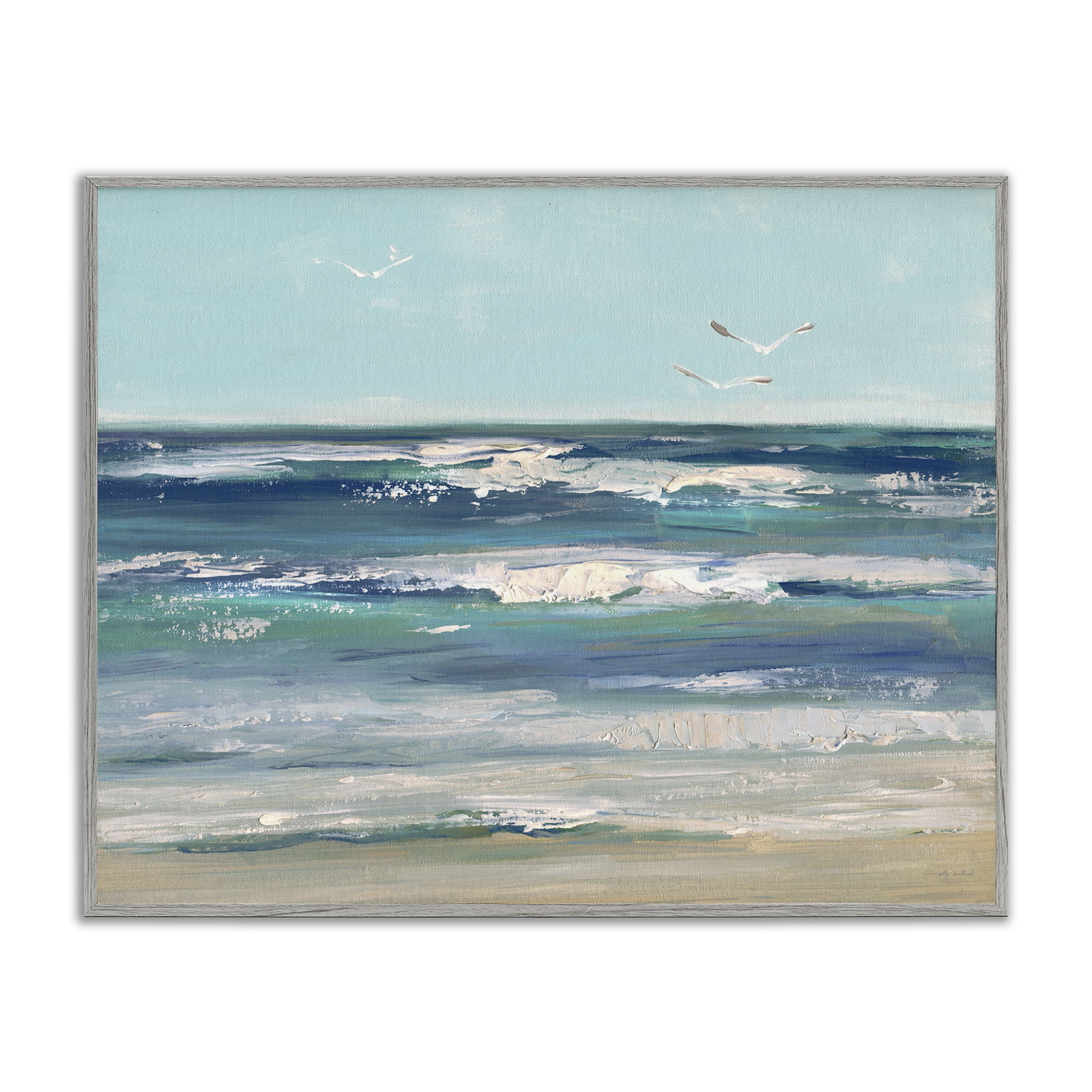 Stupell Industries Seagulls over Rolling Waves Gray Framed Giclee Art, design by Sally Swatland