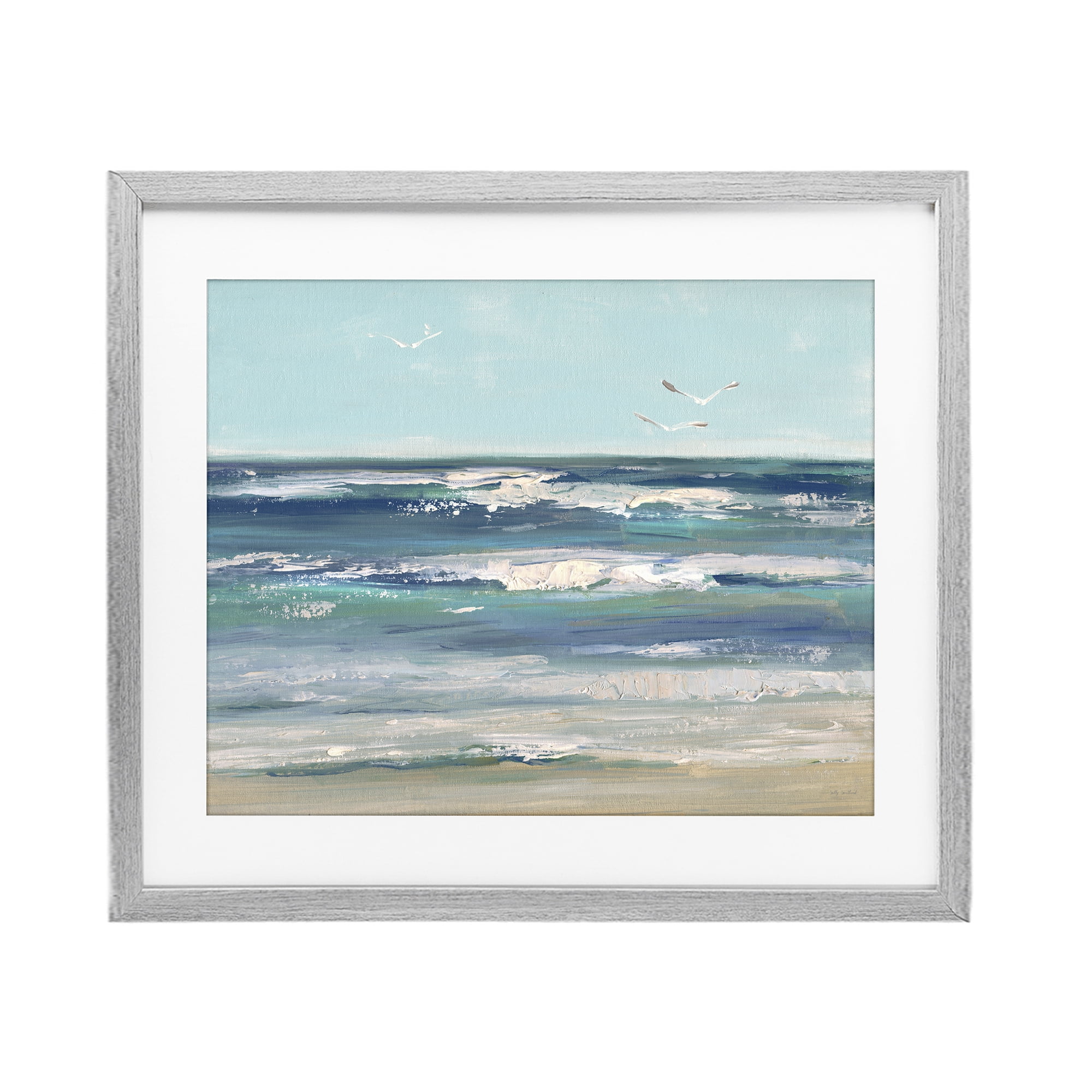 Stupell Industries Seagulls over Rolling Waves Gray Framed Print Under Glass, design by Sally Swatland