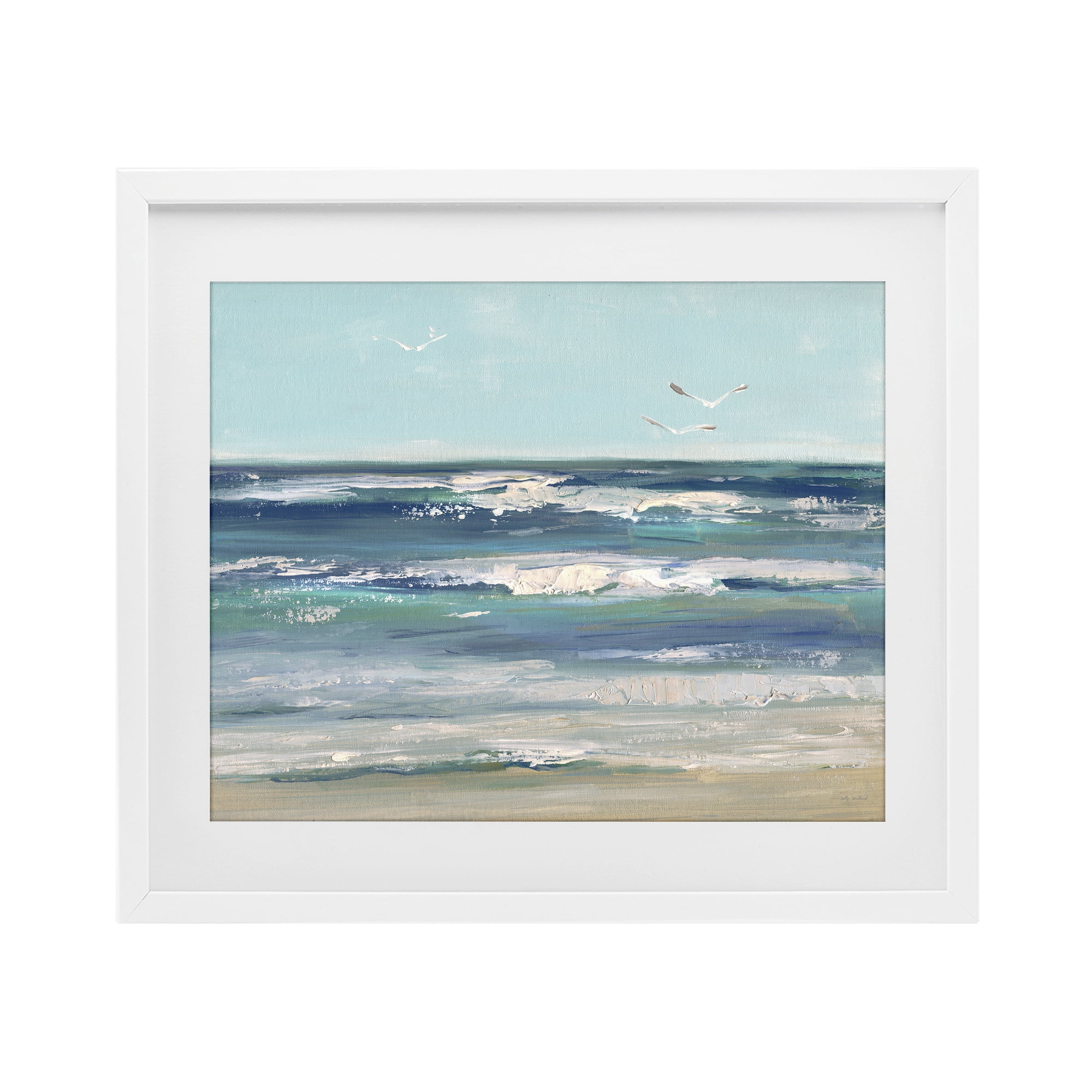 Stupell Industries Seagulls over Rolling Waves White Framed Print Under Glass, design by Sally Swatland