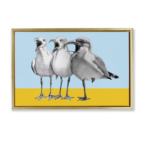 Stupell Industries Seagulls with Blocked Hues Gold Framed Floater Canvas Wall Art design by Violeta Vollmer, 21 x 31