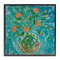 Stupell Industries Seahorse Fish Bowl Bouquet Nautical & Beach Painting Black Framed Art Print Wall Art, 12 x 12