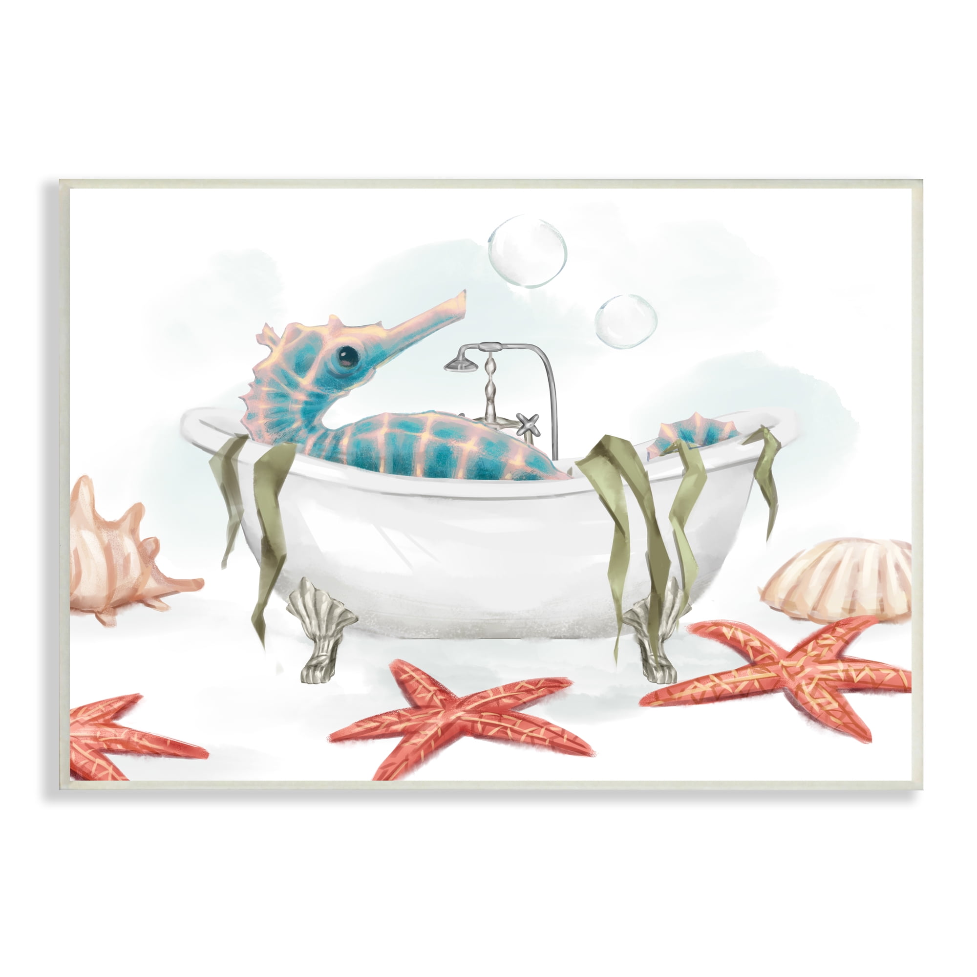 Stupell Industries Seahorse Resting Nautical Bath Tub Starfish Bubbles, 10 x 15, Designed by Ziwei Li