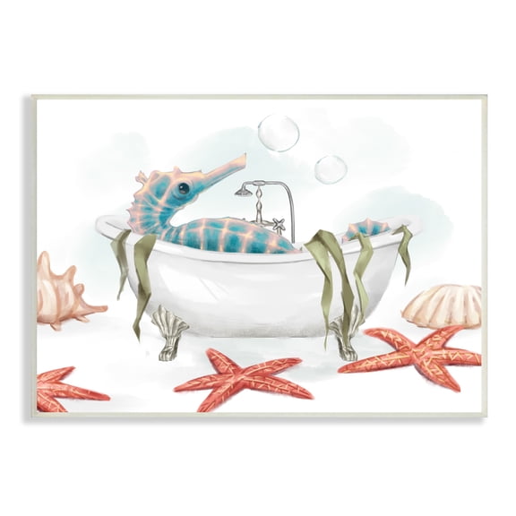 Stupell Industries Seahorse Resting Nautical Bath Tub Starfish Bubbles, 10 x 15, Designed by Ziwei Li