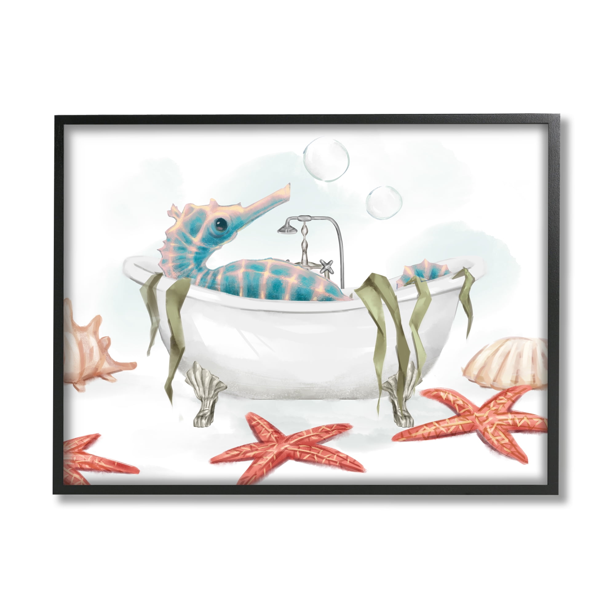 Stupell Industries Seahorse Resting Nautical Bath Tub Starfish Bubbles, 24 x 30, Designed by Ziwei Li