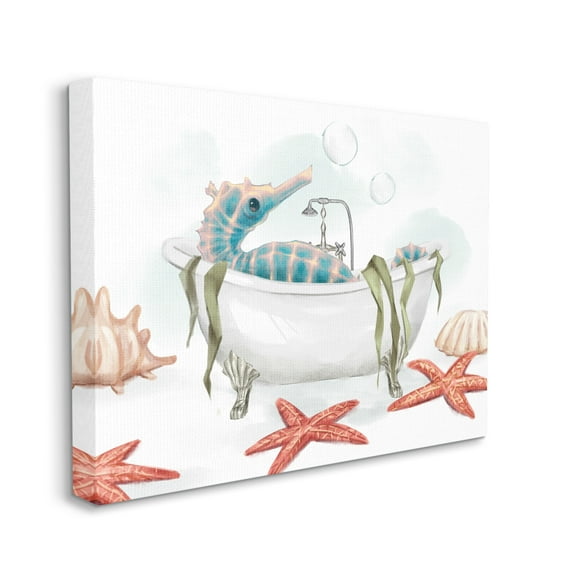 Stupell Industries Seahorse Resting Nautical Bath Tub Starfish Bubbles Coastal Painting Gallery-Wrapped Canvas Print Wall Art, 24 x 30, Design by Ziwei Li