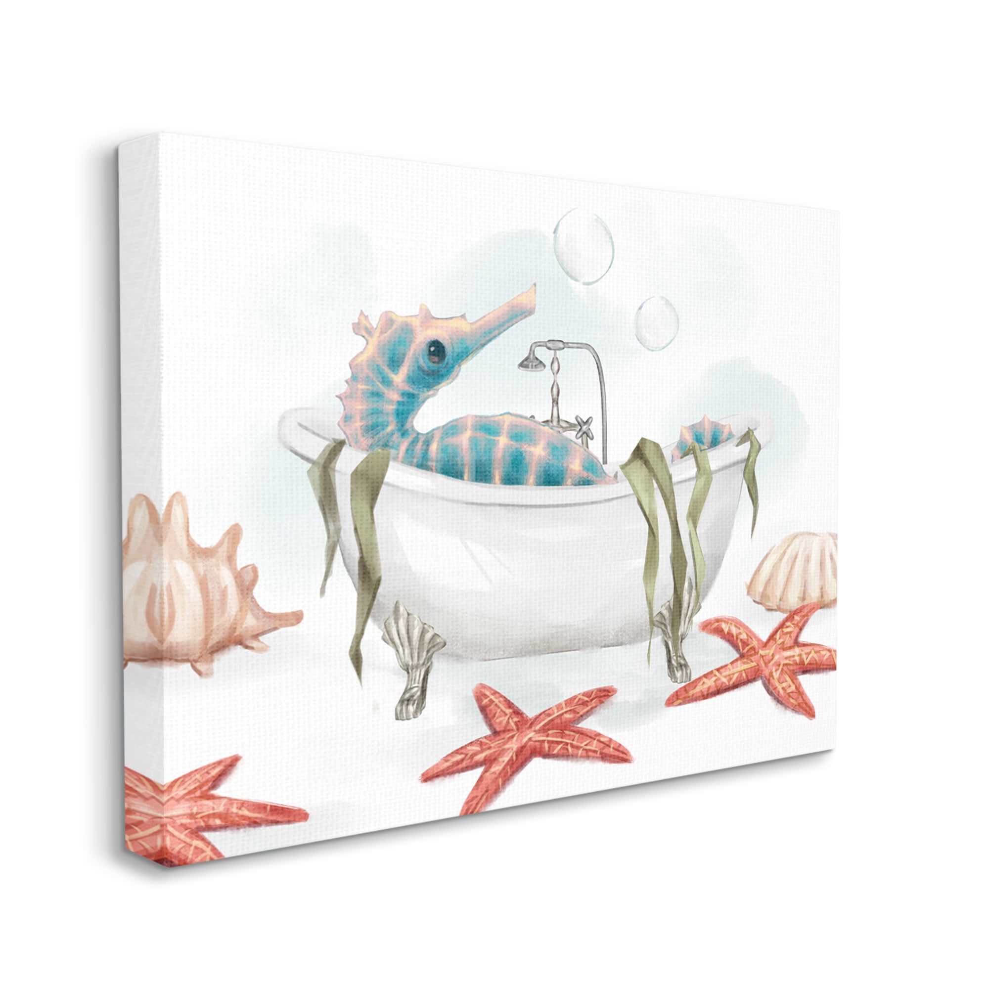 Stupell Industries Seahorse Resting Nautical Bath Tub Starfish Bubbles Coastal Painting Gallery-Wrapped Canvas Print Wall Art, 36 x 48, Design by Ziwei Li