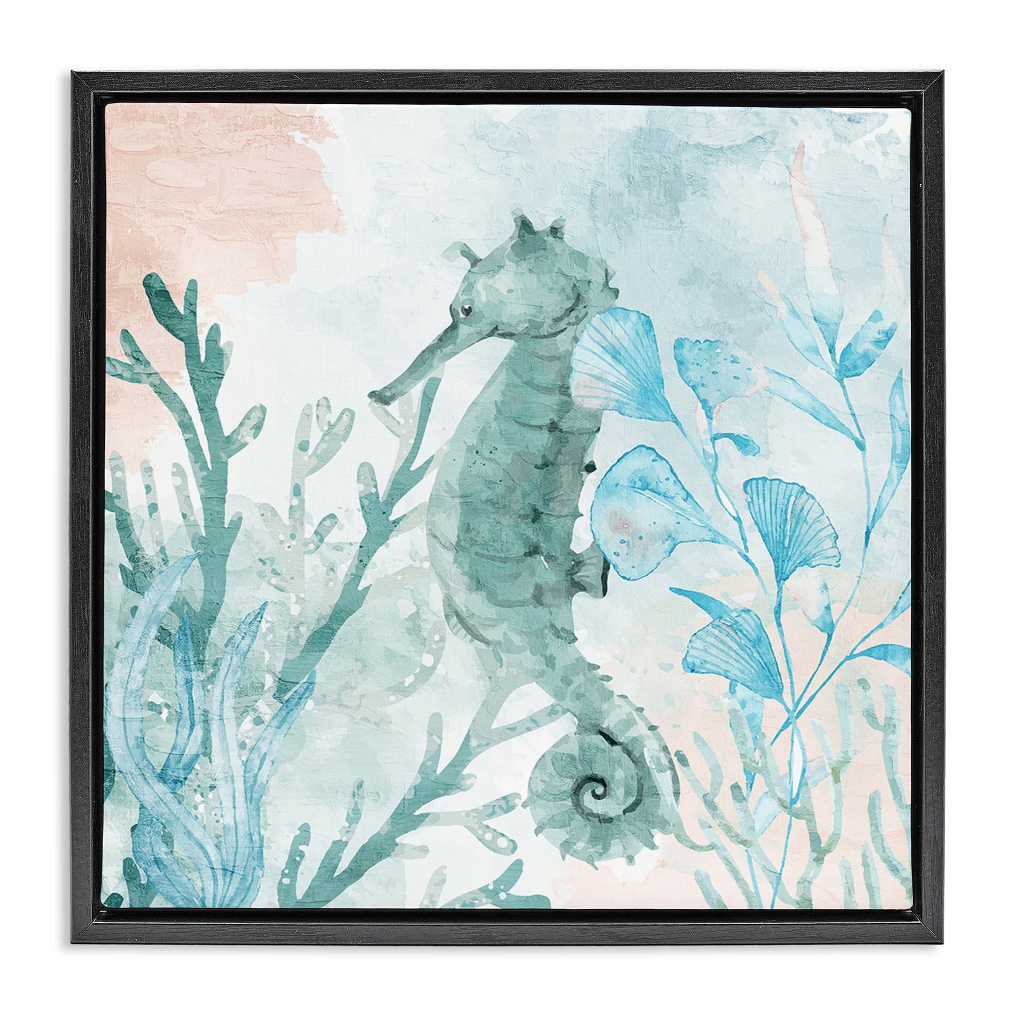 Stupell Industries Seahorse Sea Swim Black Framed Floater Canvas Wall Art, design by Kim Allen