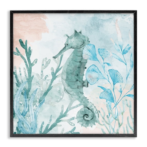 Stupell Industries Bohemian Seahorse Sea Swim Black Framed Giclee Art, 12 x 12, by Kim Allen