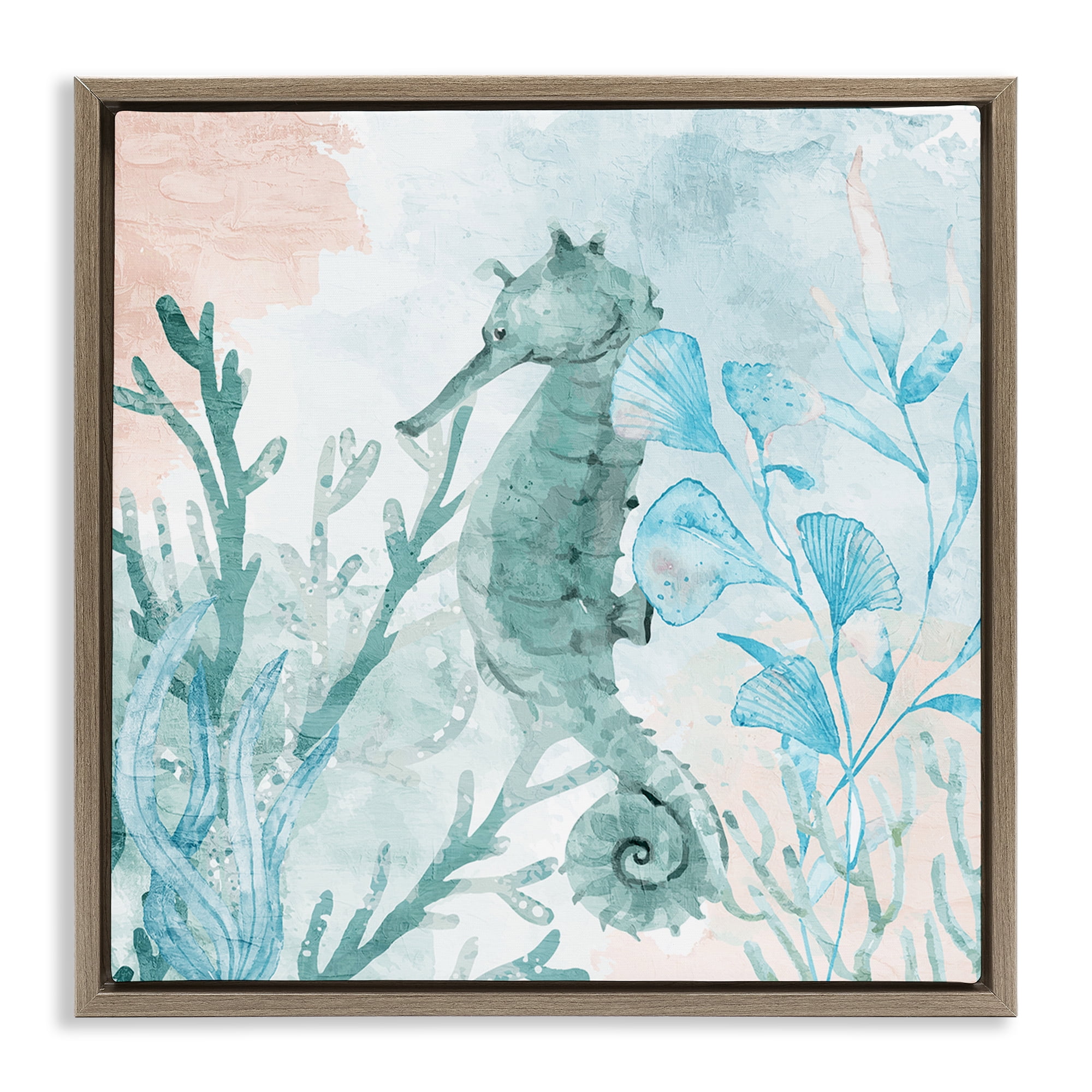 Stupell Industries Seahorse Sea Swim Brown Framed Floater Canvas Wall Art, design by Kim Allen