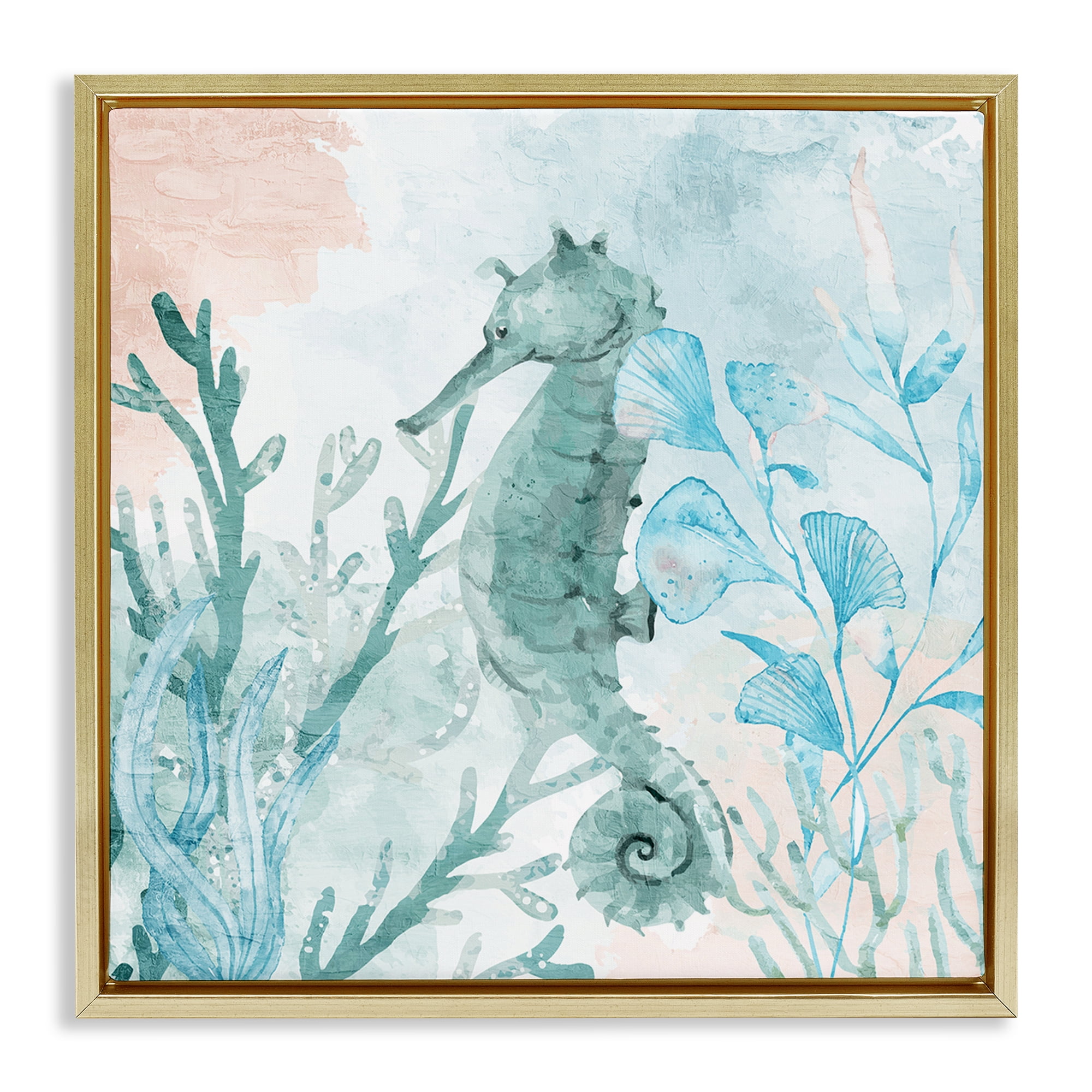 Stupell Industries Seahorse Sea Swim Gold Framed Floater Canvas Wall Art, design by Kim Allen
