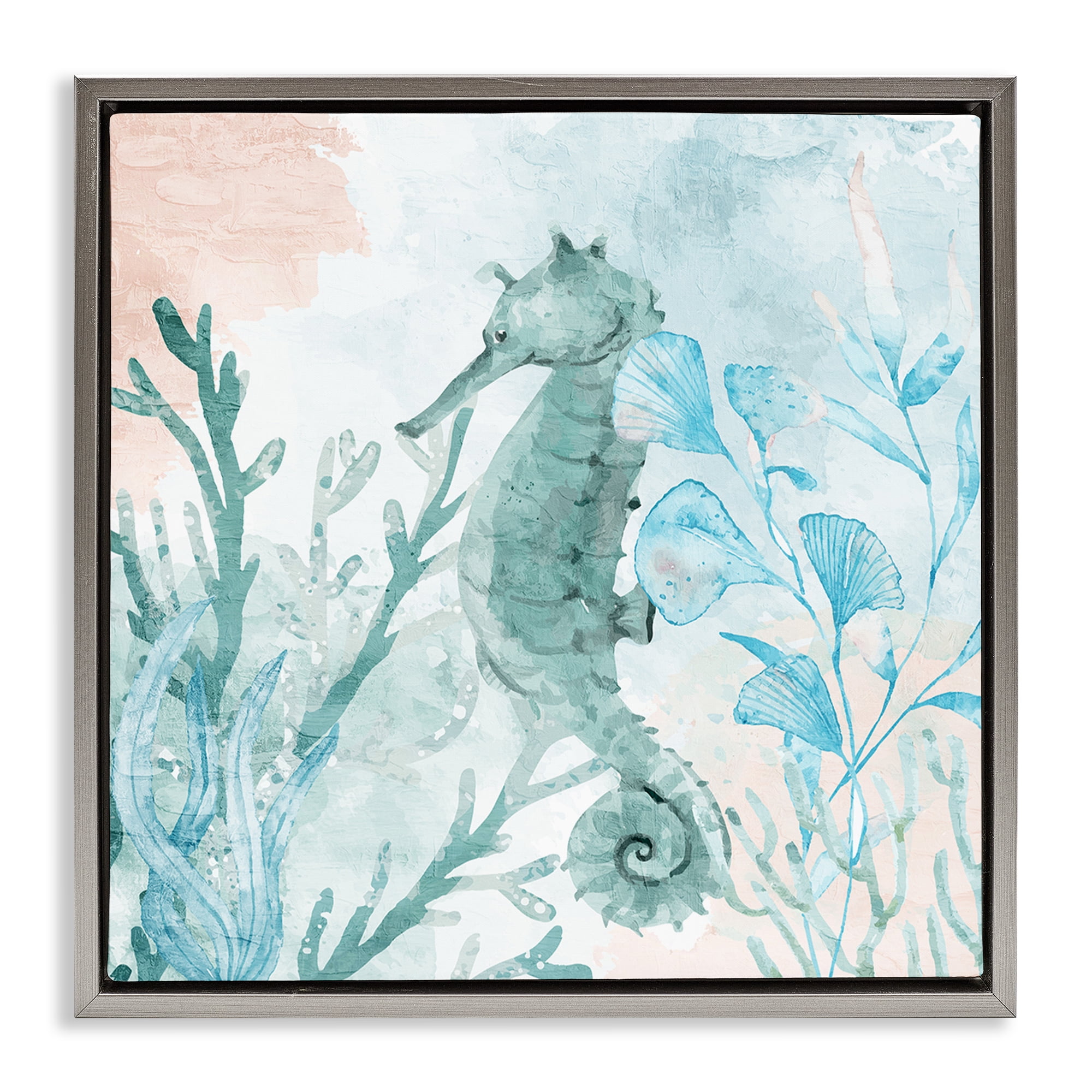Stupell Industries Seahorse Sea Swim Gray Framed Floater Canvas Wall Art, design by Kim Allen