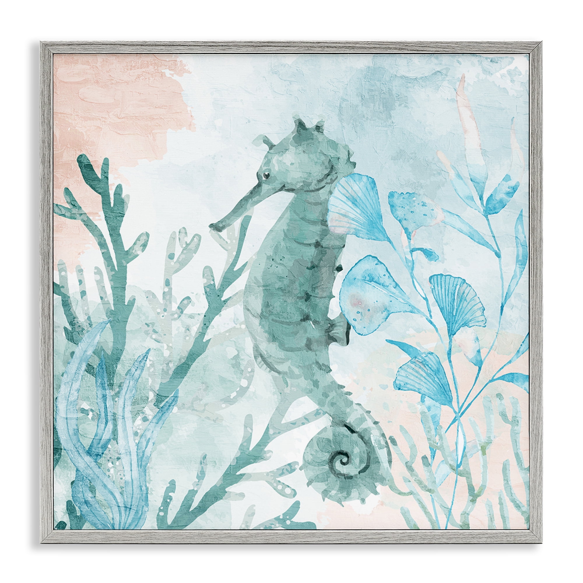 Stupell Industries Seahorse Sea Swim Gray Framed Giclee Art, design by Kim Allen