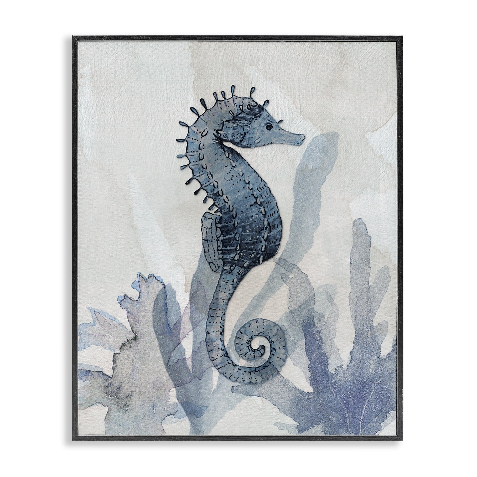 Stupell Industries Seahorse & Seaweed Impressions Black Framed Giclee Art, design by Susan Jill