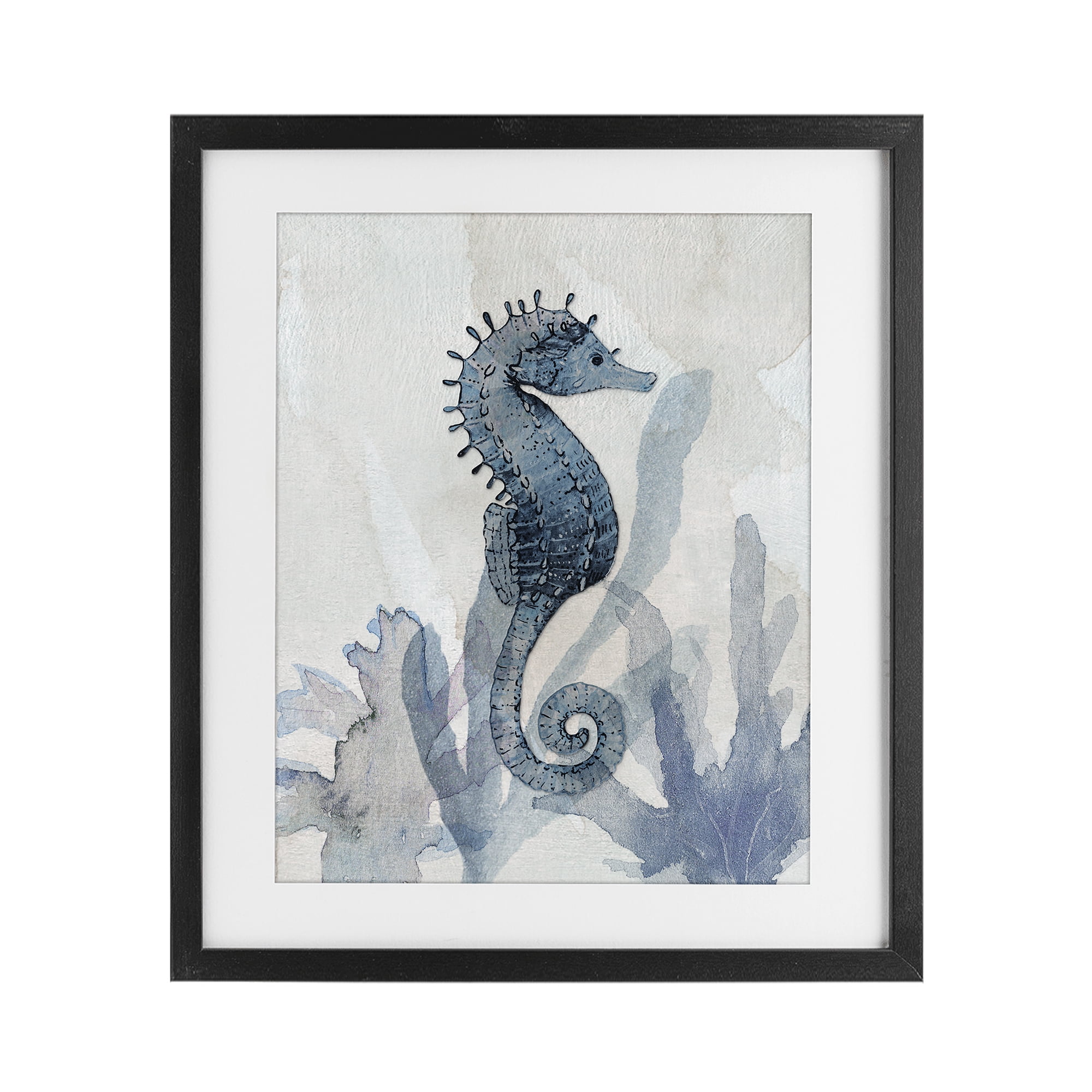 Stupell Industries Seahorse & Seaweed Impressions Black Framed Print Under Glass, design by Susan Jill