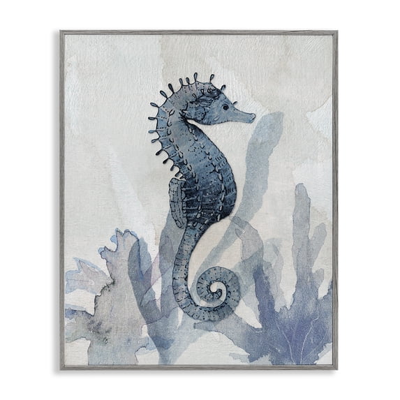 Stupell Industries Coastal Seahorse & Seaweed Impressions Gray Framed Giclee Art, 11 x 14, by Susan Jill