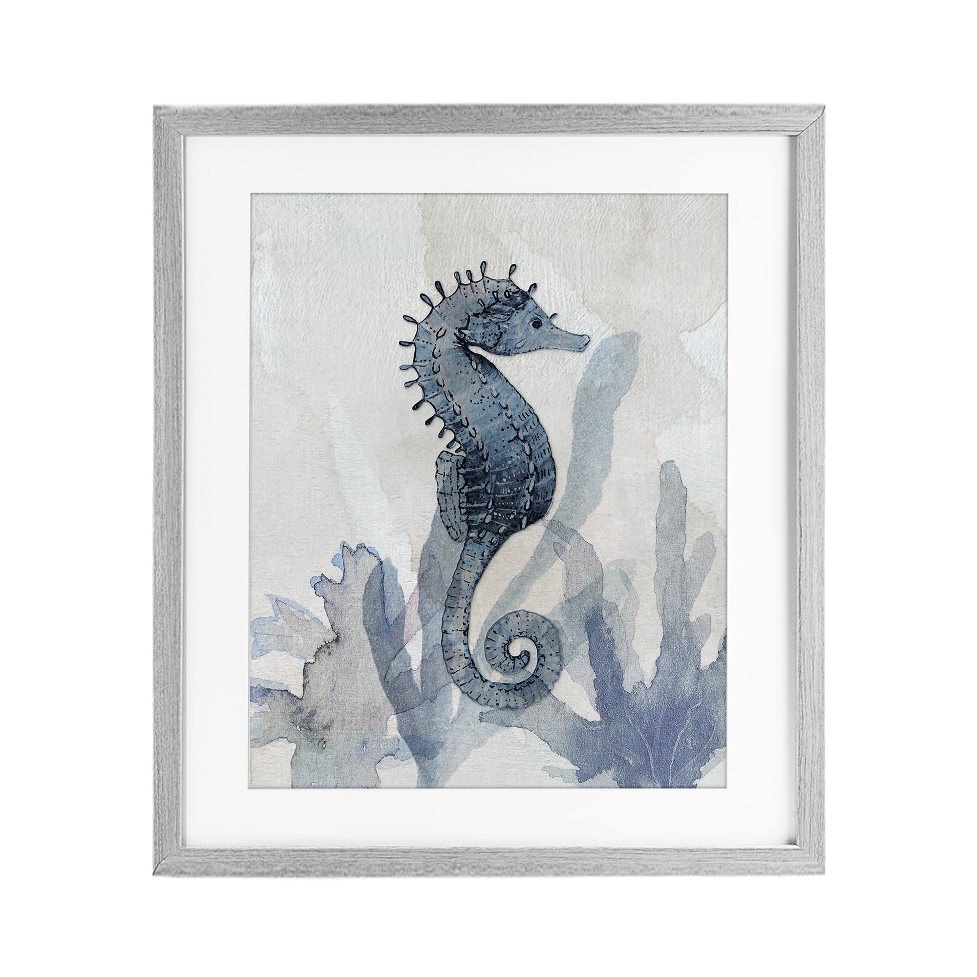 Stupell Industries Seahorse & Seaweed Impressions Gray Framed Print Under Glass, design by Susan Jill
