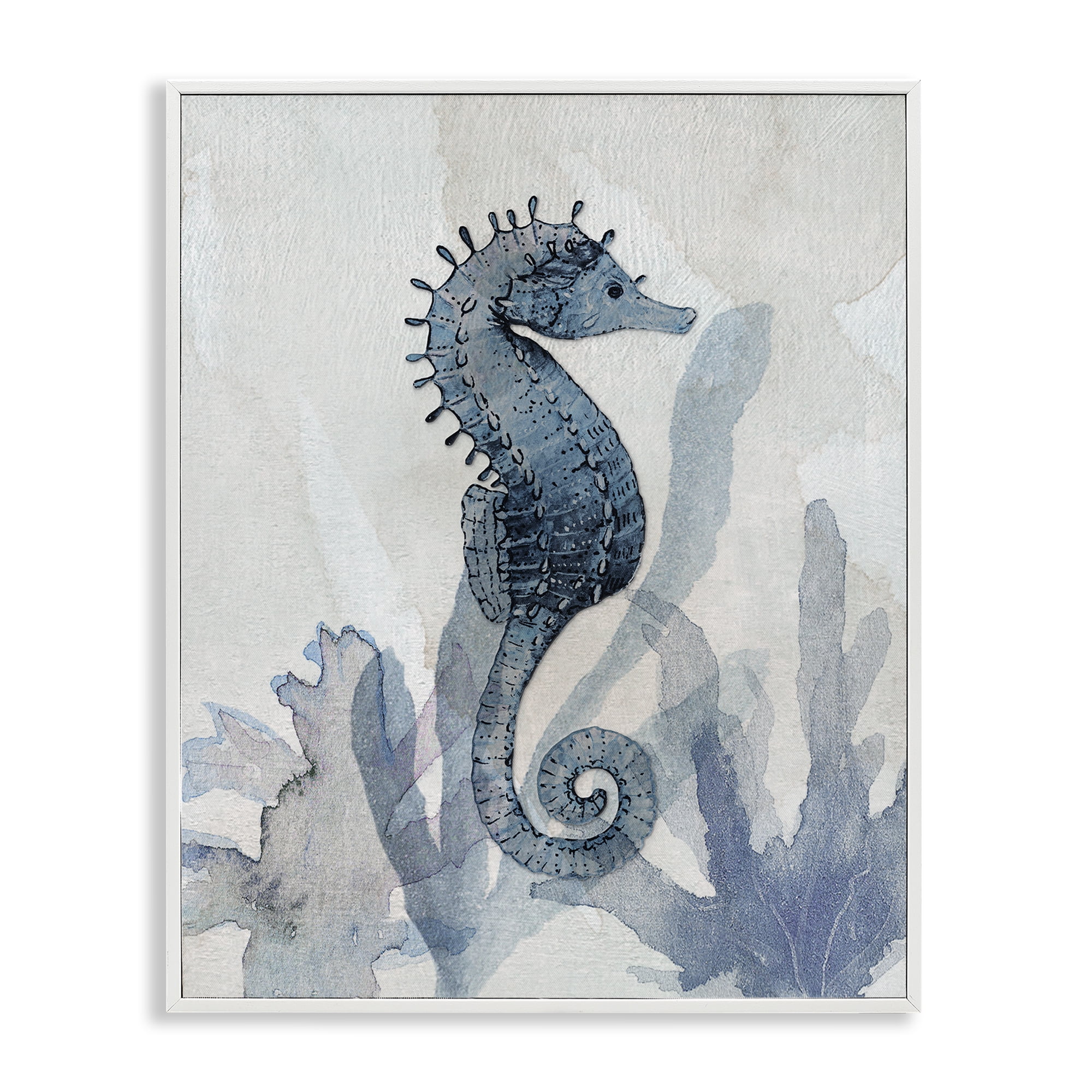 Stupell Industries Seahorse & Seaweed Impressions White Framed Giclee Art, design by Susan Jill
