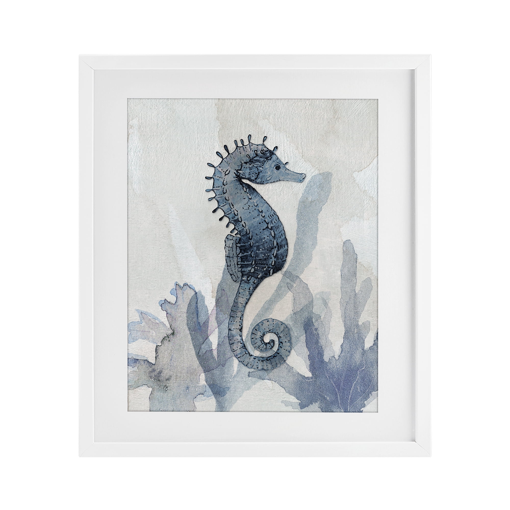 Stupell Industries Seahorse & Seaweed Impressions White Framed Print Under Glass, design by Susan Jill