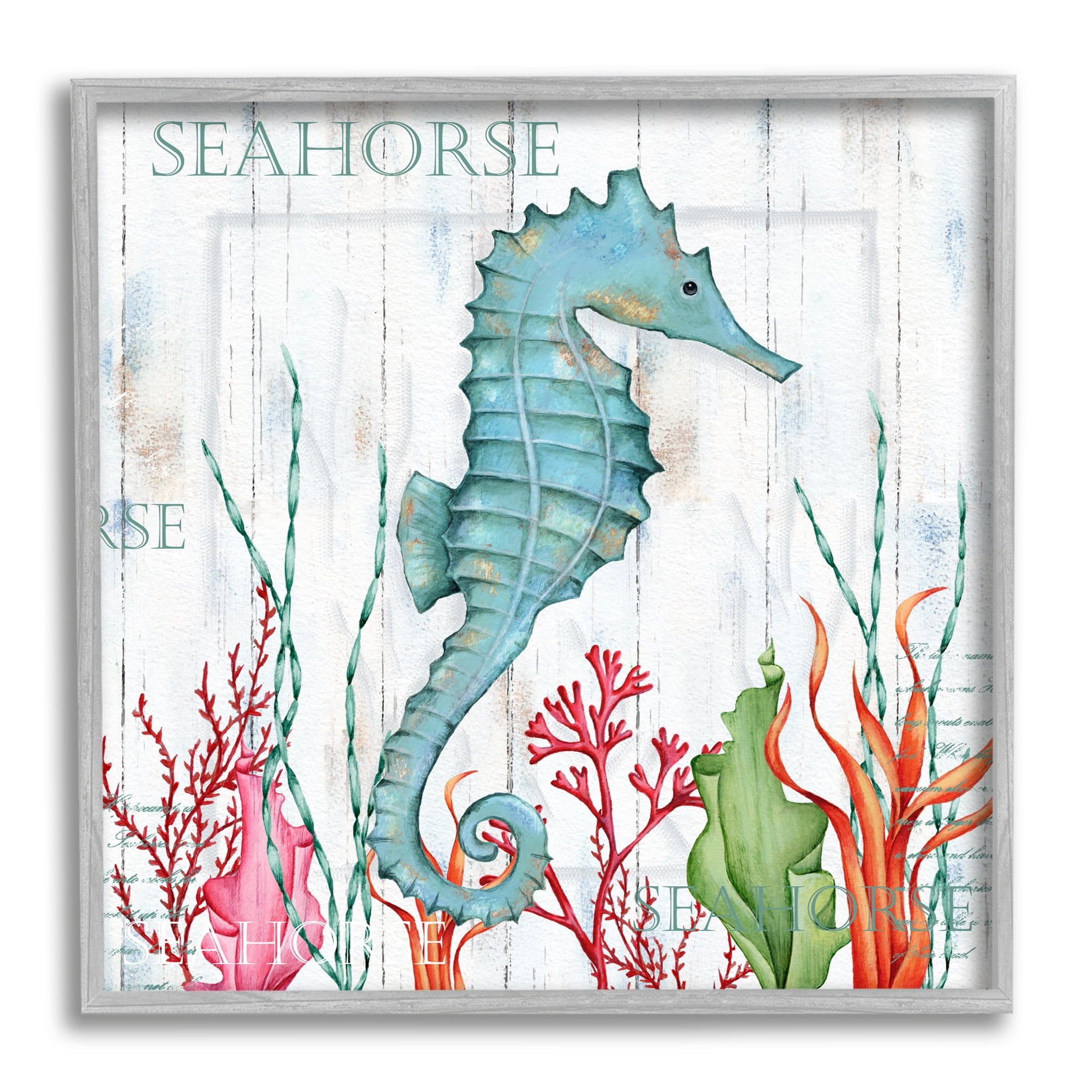 Stupell Industries Seahorse on Rustic Plank Pattern Animals & Insects Painting Gray Framed Art Print Wall Art, 17 x 17