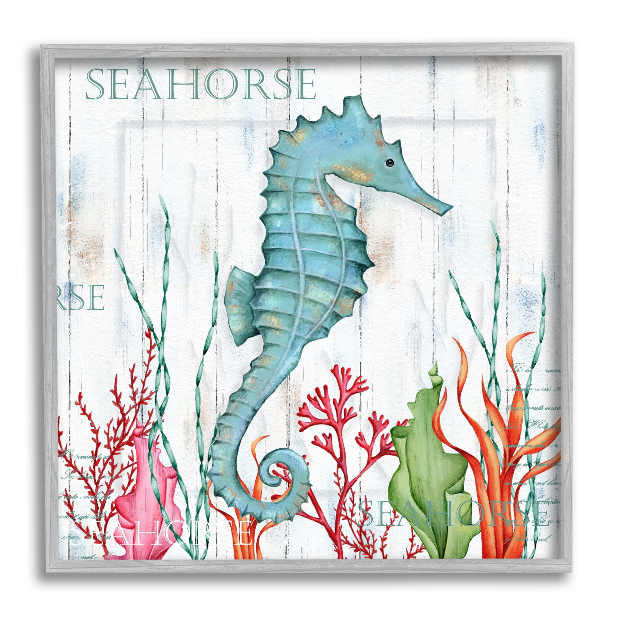 Stupell Industries Seahorse on Rustic Plank Pattern Animals & Insects Painting Gray Framed Art Print Wall Art, 24 x 24