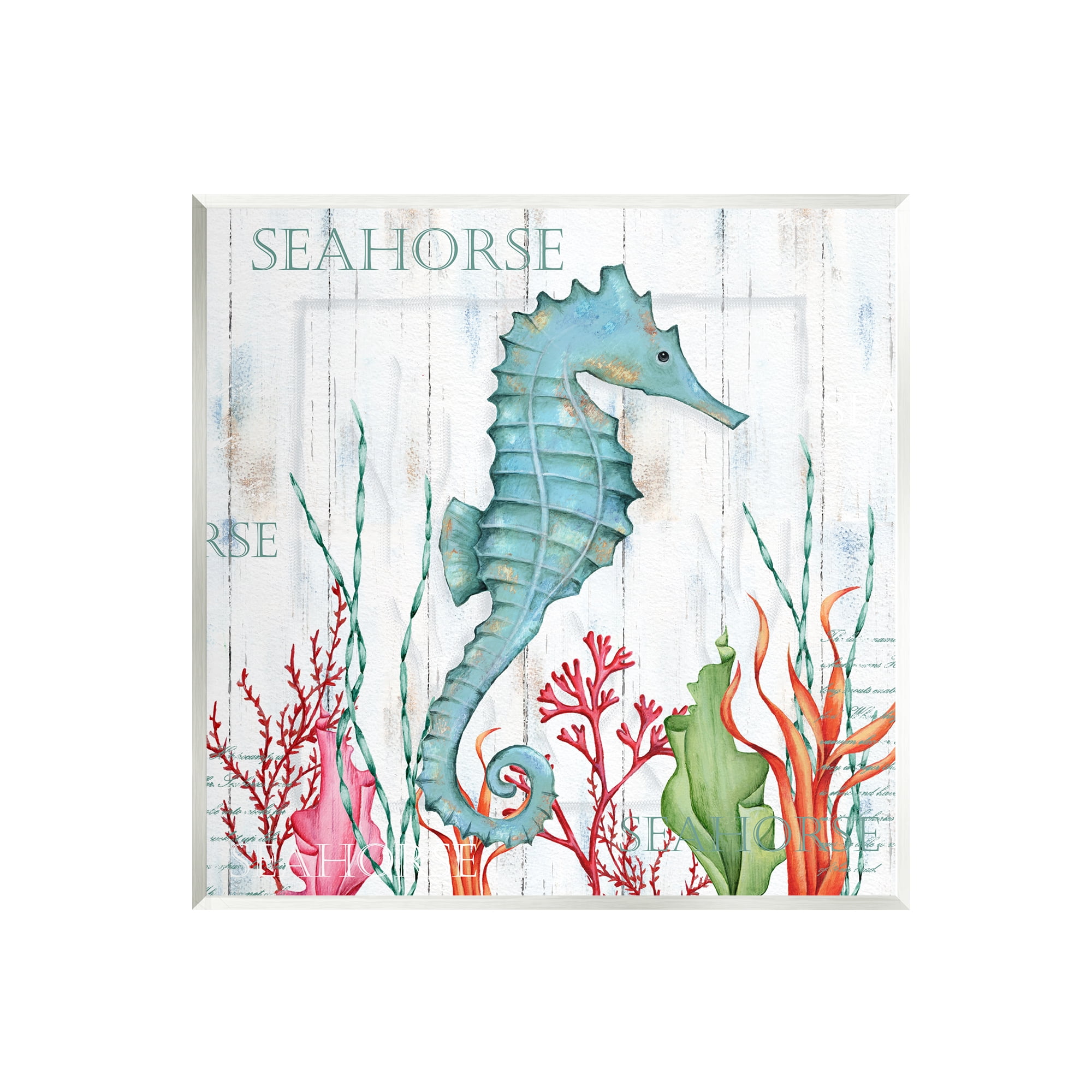 Stupell Industries Seahorse on Rustic Plank Pattern Animals & Insects Painting Unframed Art Print Wall Art, 12 x 12