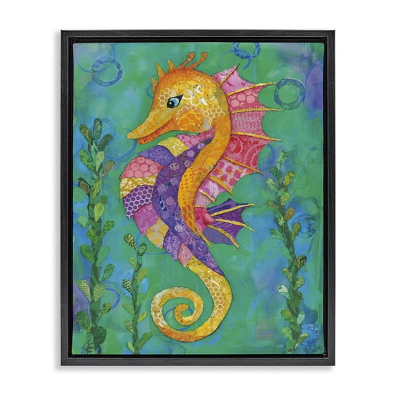 Stupell Industries Seahorse with Patterned Scales Black Framed Floater Canvas Wall Art design by Lisa Morales, 21 x 17