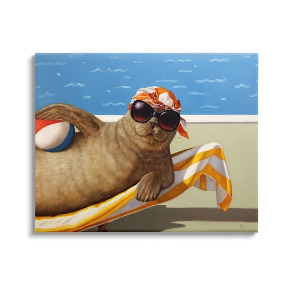 Stupell Industries Seal with Beachball Animals & Insects Painting Gallery Wrapped Canvas Print Wall Art, 20 x 16