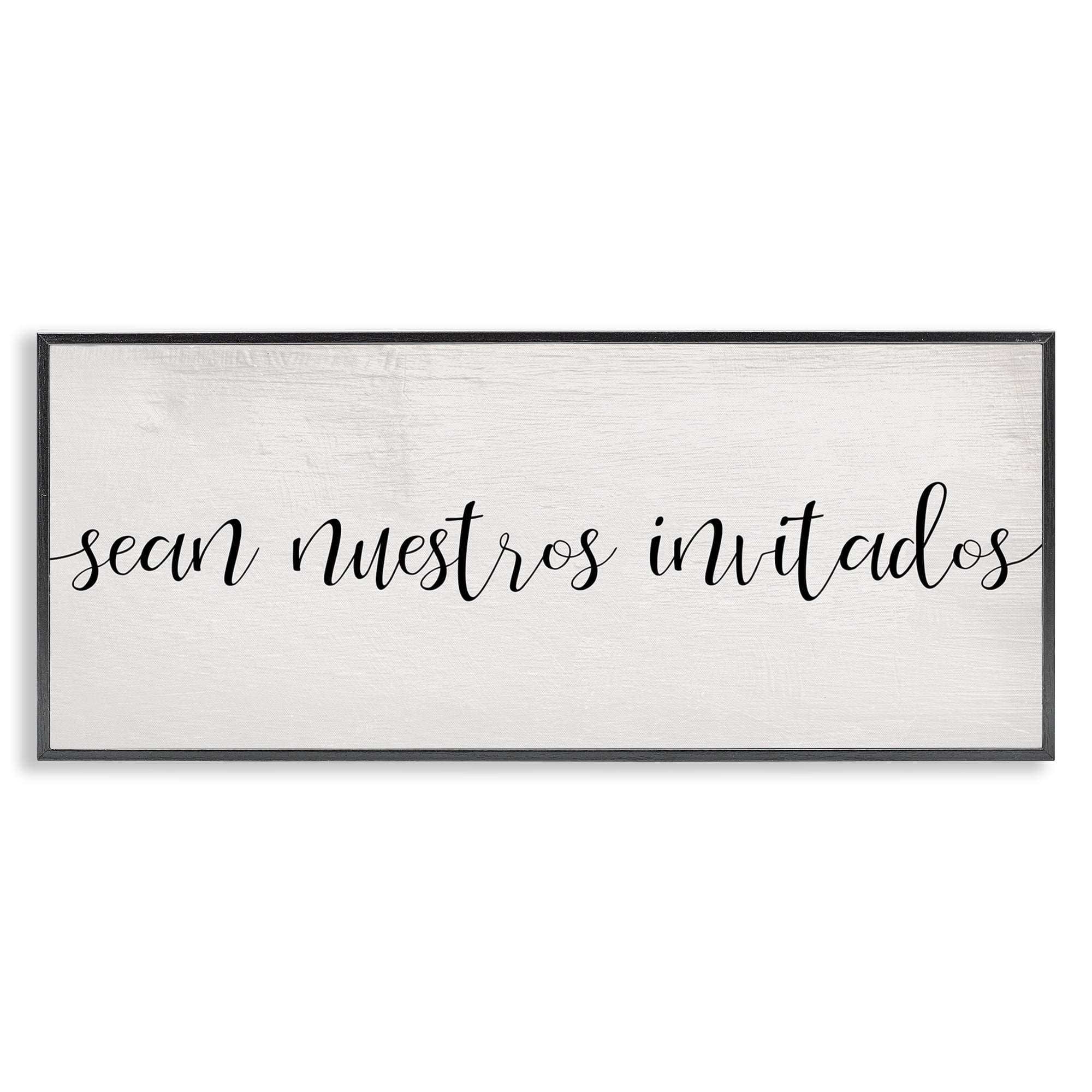Stupell Industries Sean Nuestros Invitados Inspirational Quotes & Sayings Painting Black Framed Art Print Wall Art, 24 x 10