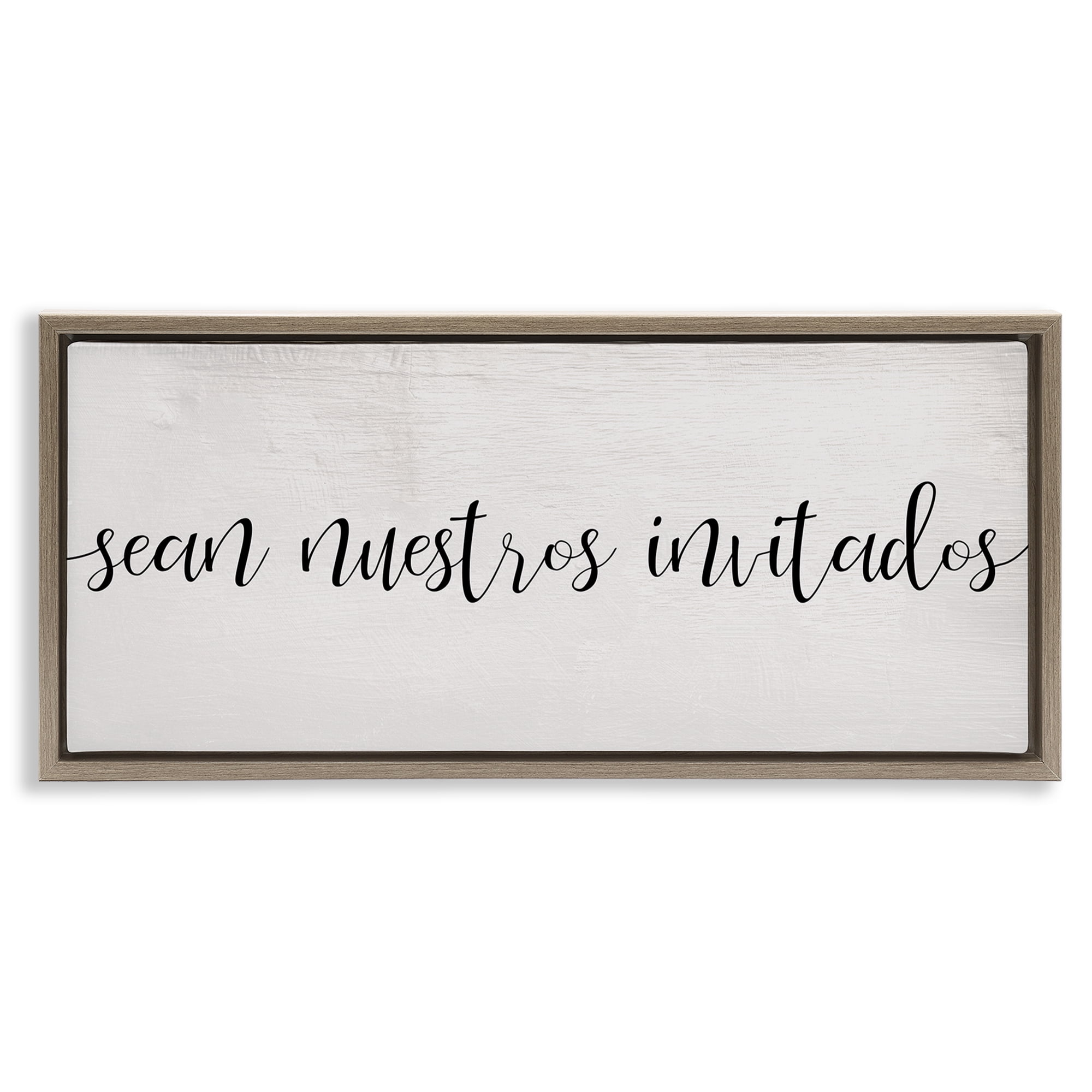 Stupell Industries Sean Nuestros Invitados Inspirational Quotes & Sayings Painting Brown Floater Framed Art Print Wall Art, 31 x 14