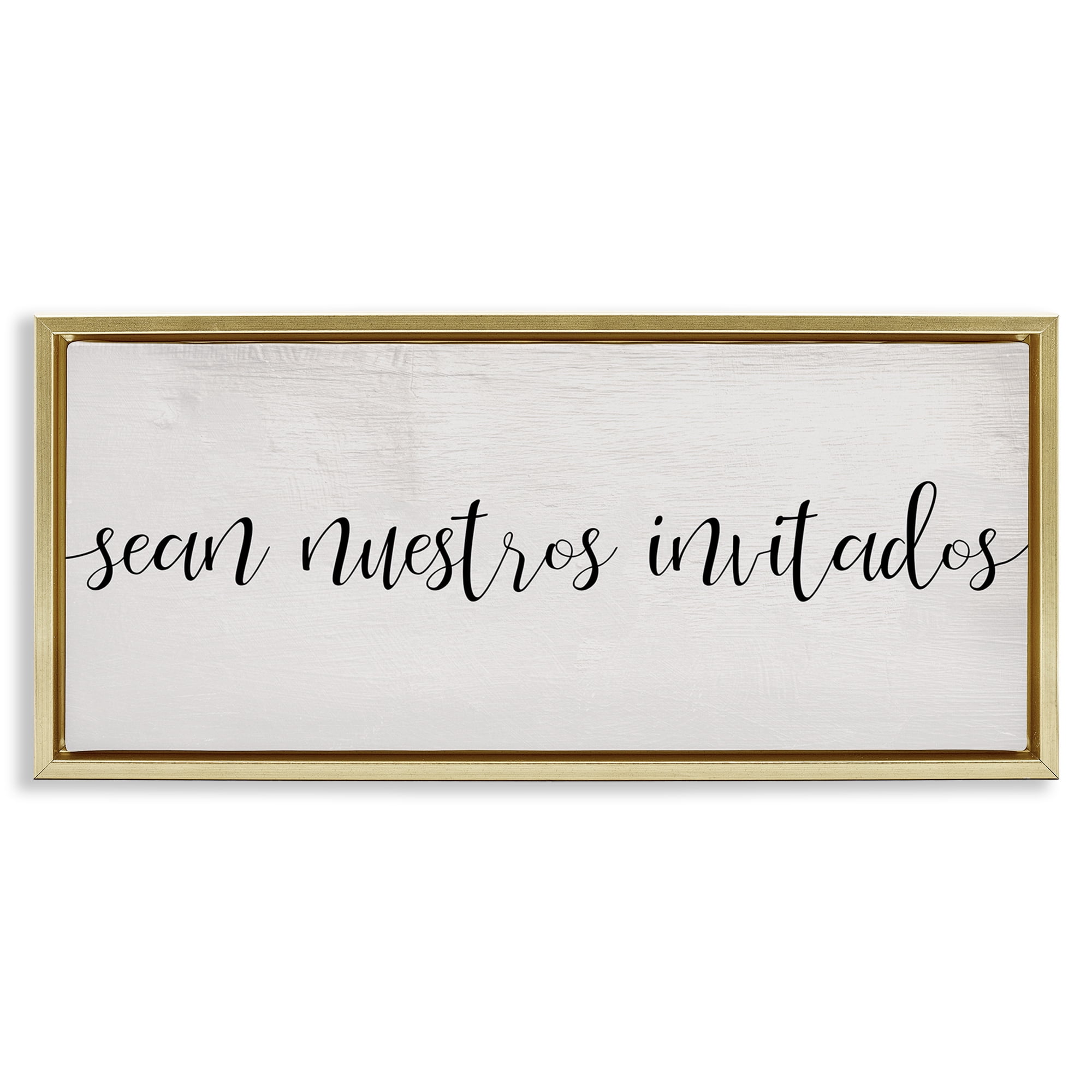 Stupell Industries Sean Nuestros Invitados Inspirational Quotes & Sayings Painting Gold Floater Framed Art Print Wall Art, 31 x 14