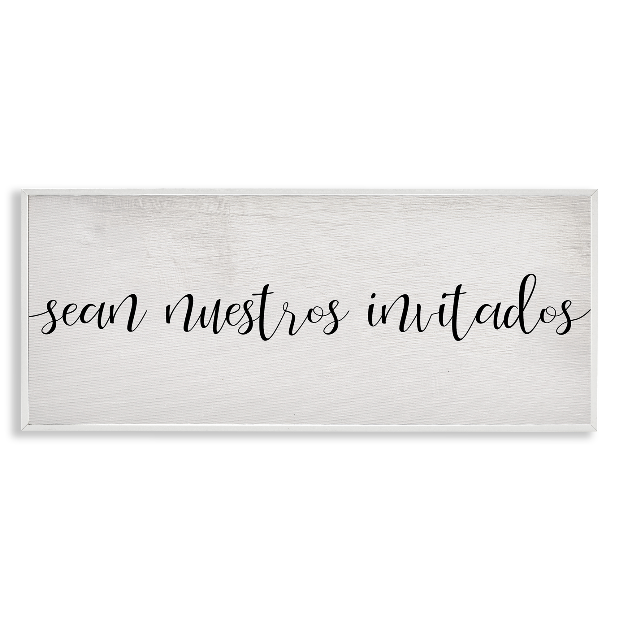 Stupell Industries Sean Nuestros Invitados Inspirational Quotes & Sayings Painting White Framed Art Print Wall Art, 30 x 13