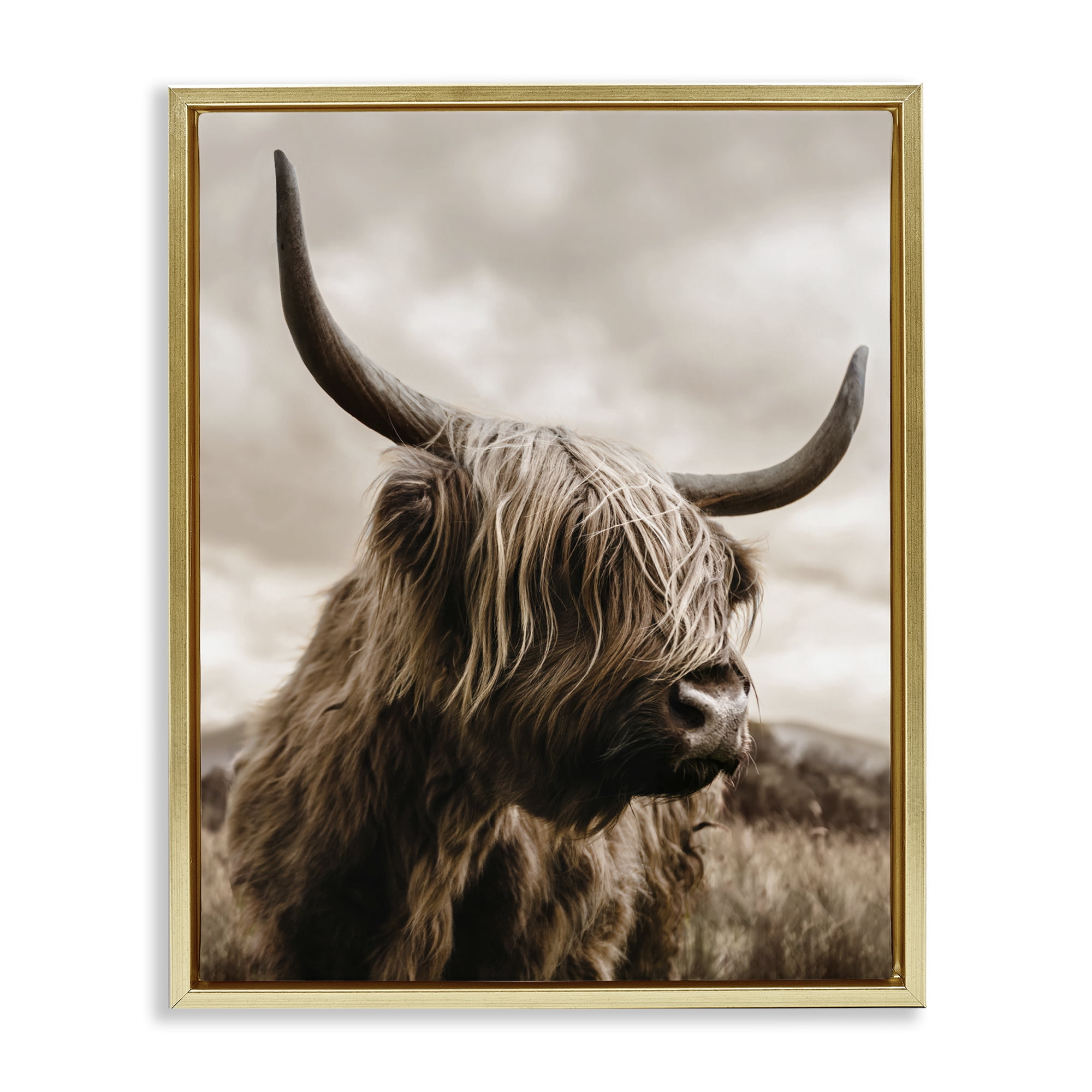 Stupell Industries Searching Cattle Gaze Gold Framed Floater Canvas Wall Art, design by CAD Designs