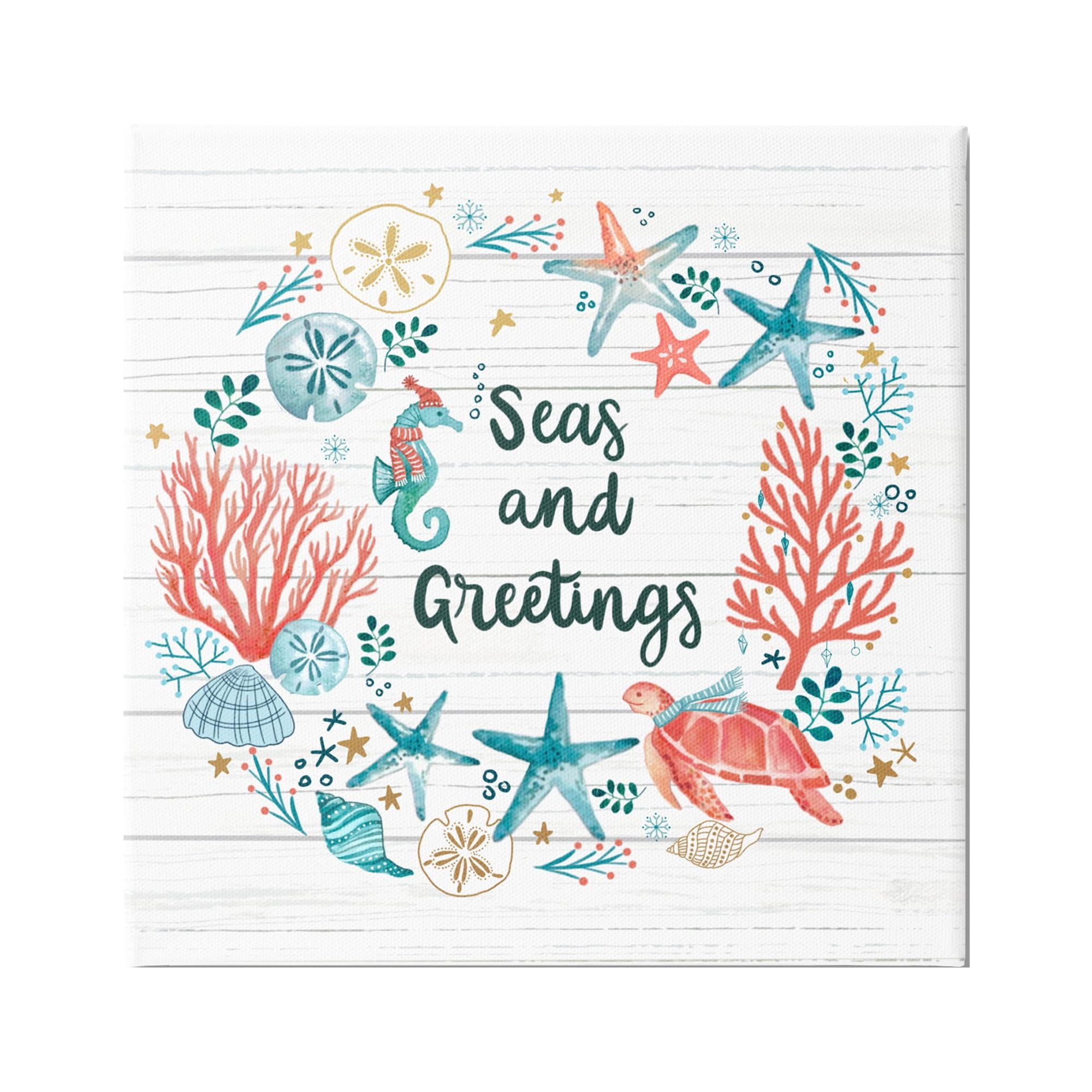 Stupell Industries Seas And Greetings Warm Nautical Holiday Wreath Graphic Art Gallery Wrapped Canvas Print Wall Art, Design by Sharon Lee