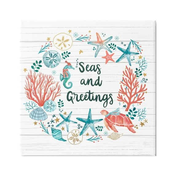 Stupell Industries Seas And Greetings Warm Nautical Holiday Wreath Graphic Art Gallery Wrapped Canvas Print Wall Art, Design by Sharon Lee
