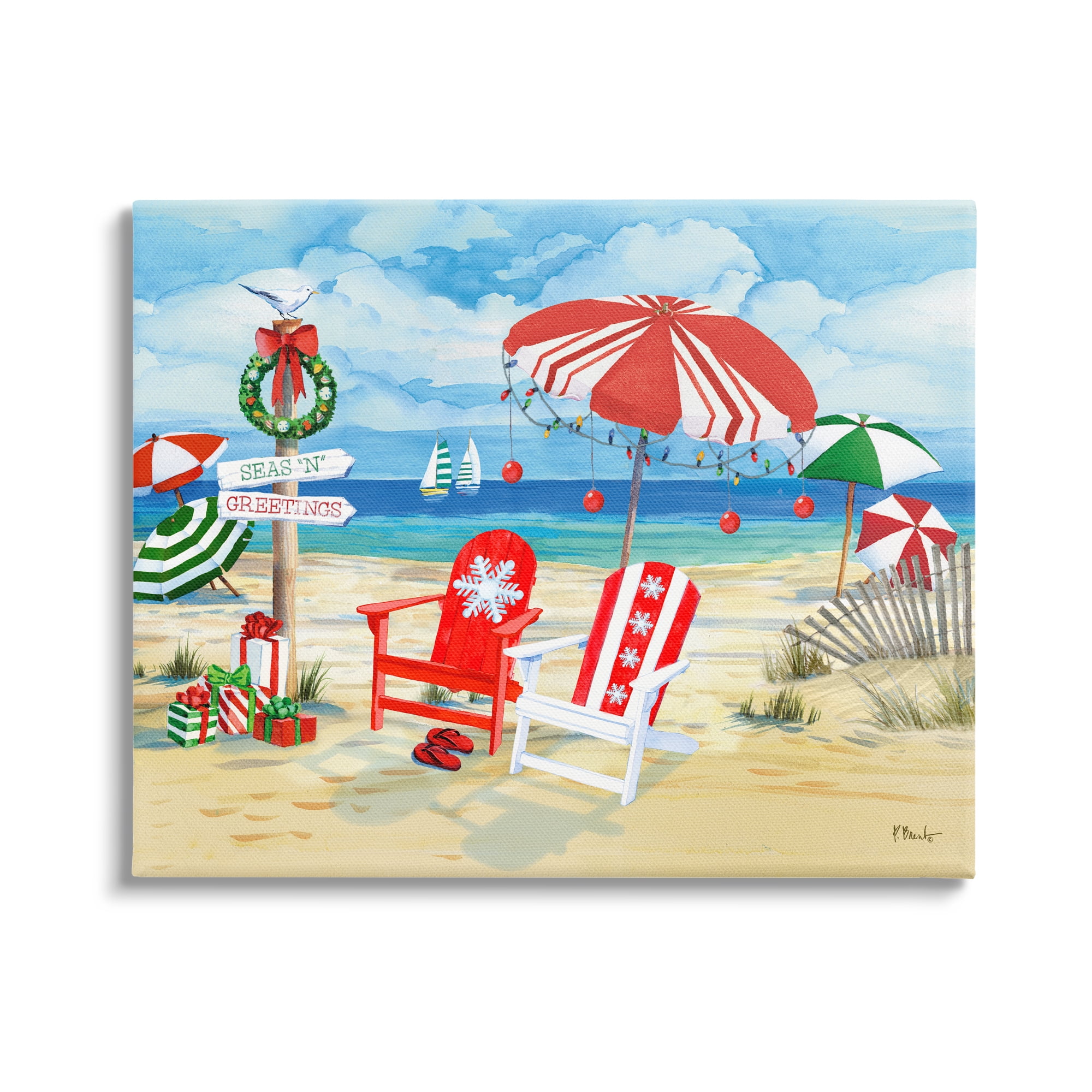 Stupell Industries Seas 'N' Greetings Scene Holiday Painting Gallery Wrapped Canvas Print Wall Art, 40 x 30