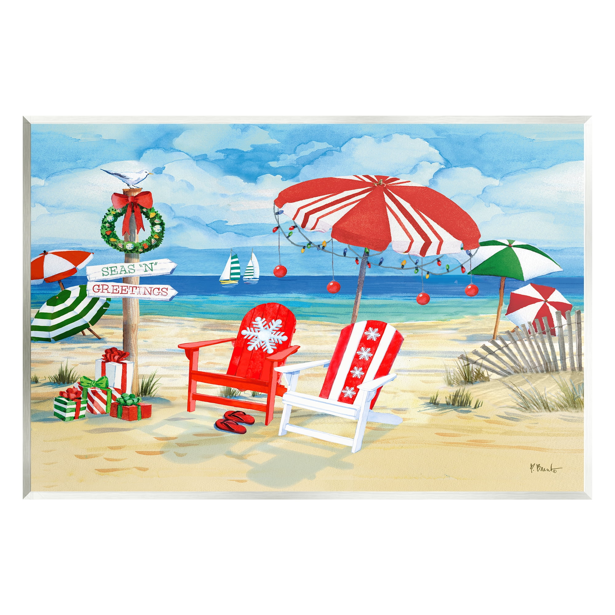 Stupell Industries Seas 'N' Greetings Scene Holiday Painting Unframed Art Print Wall Art, 15 x 10